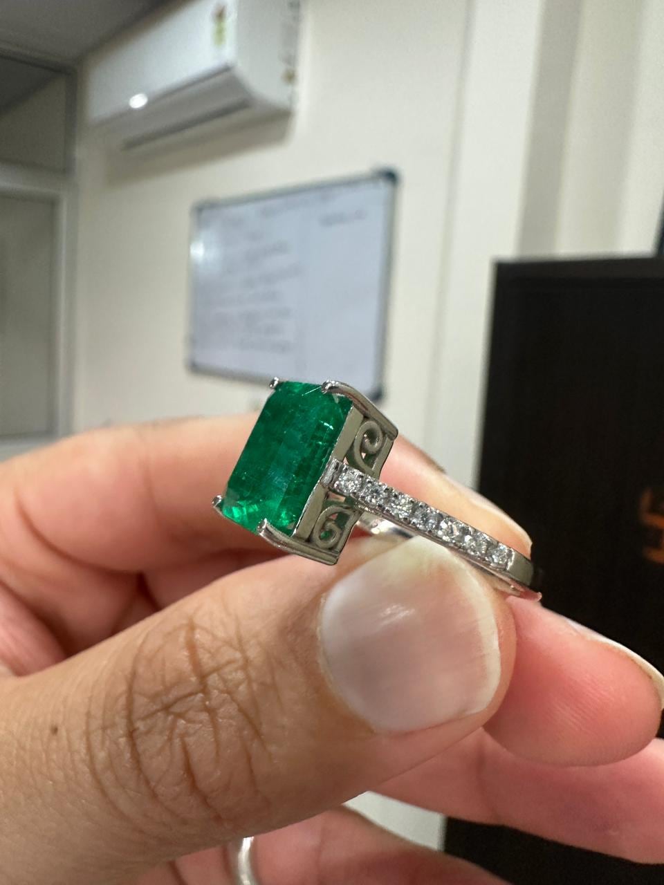 Lab Grown Colombian Emerald Ring | 14K White Gold, Diamond Anniversary Ring