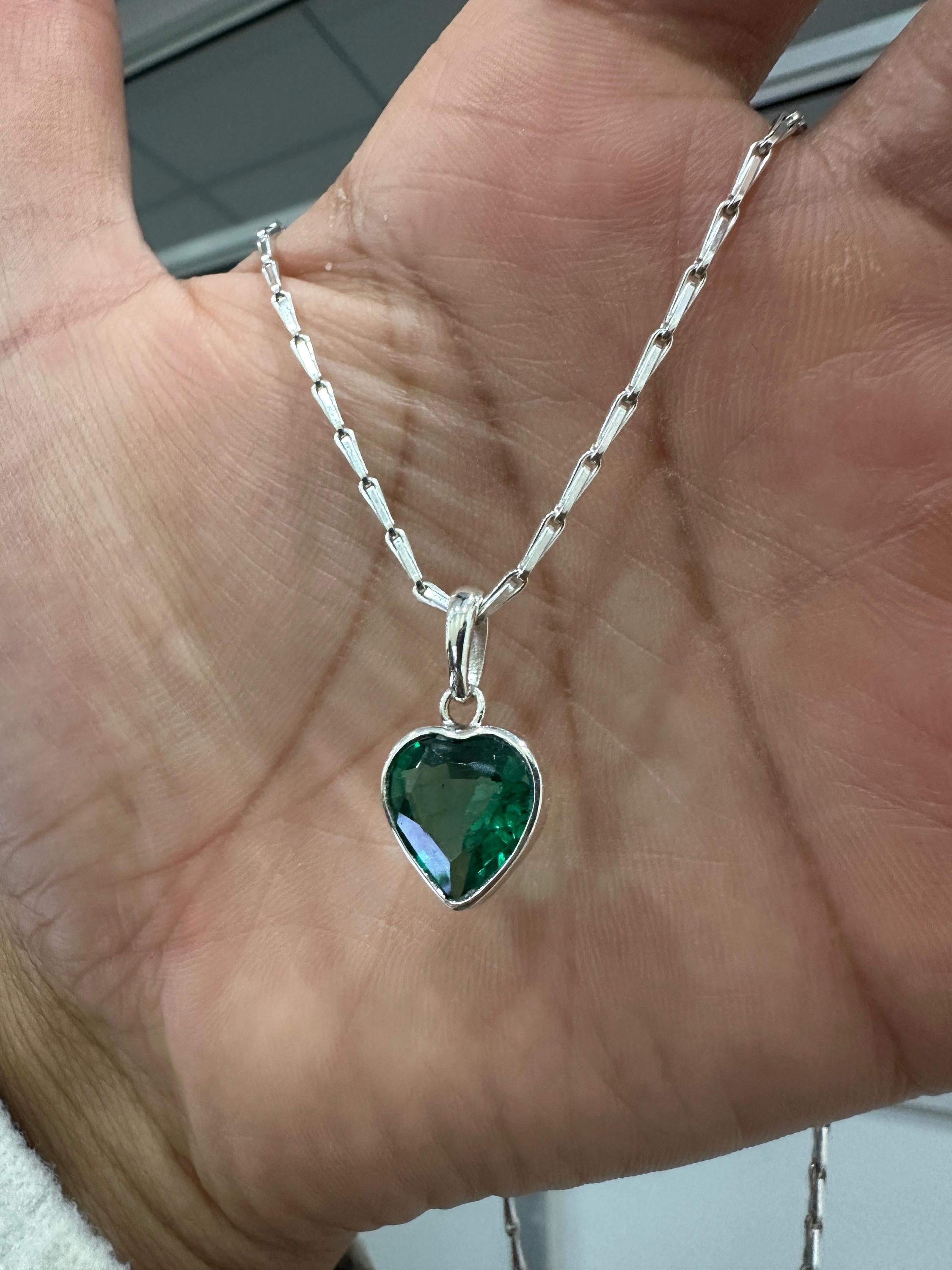 Heart Shaped Emerald Solitaire Pendant | Handmade 925 Sterling Silver Necklace