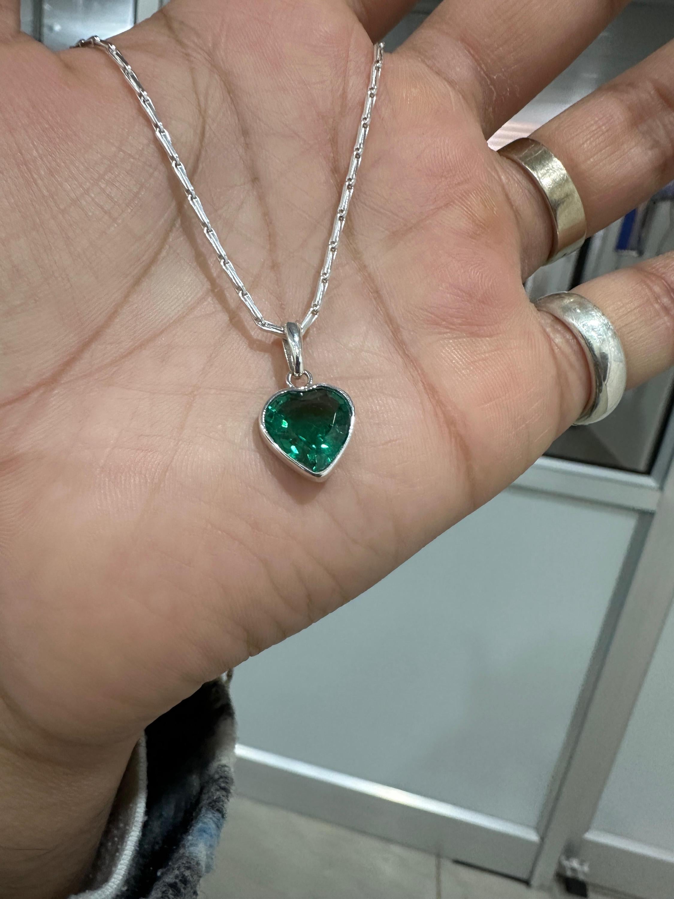 Heart Shaped Emerald Solitaire Pendant | Handmade 925 Sterling Silver Necklace
