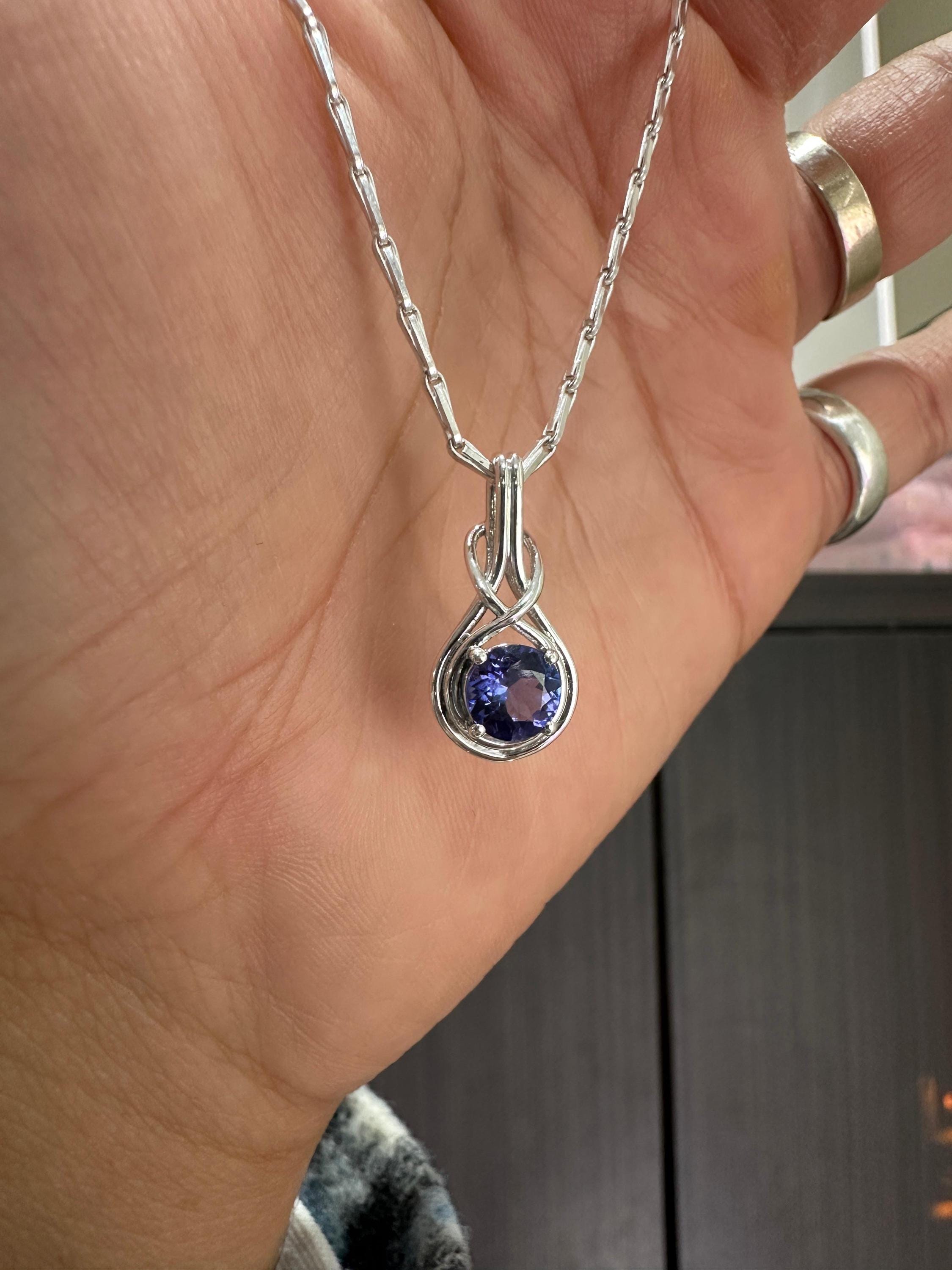 Natural Tanzanite Infinity Pendant | Twisted Bale, 925 Sterling Silver, December Birthstone