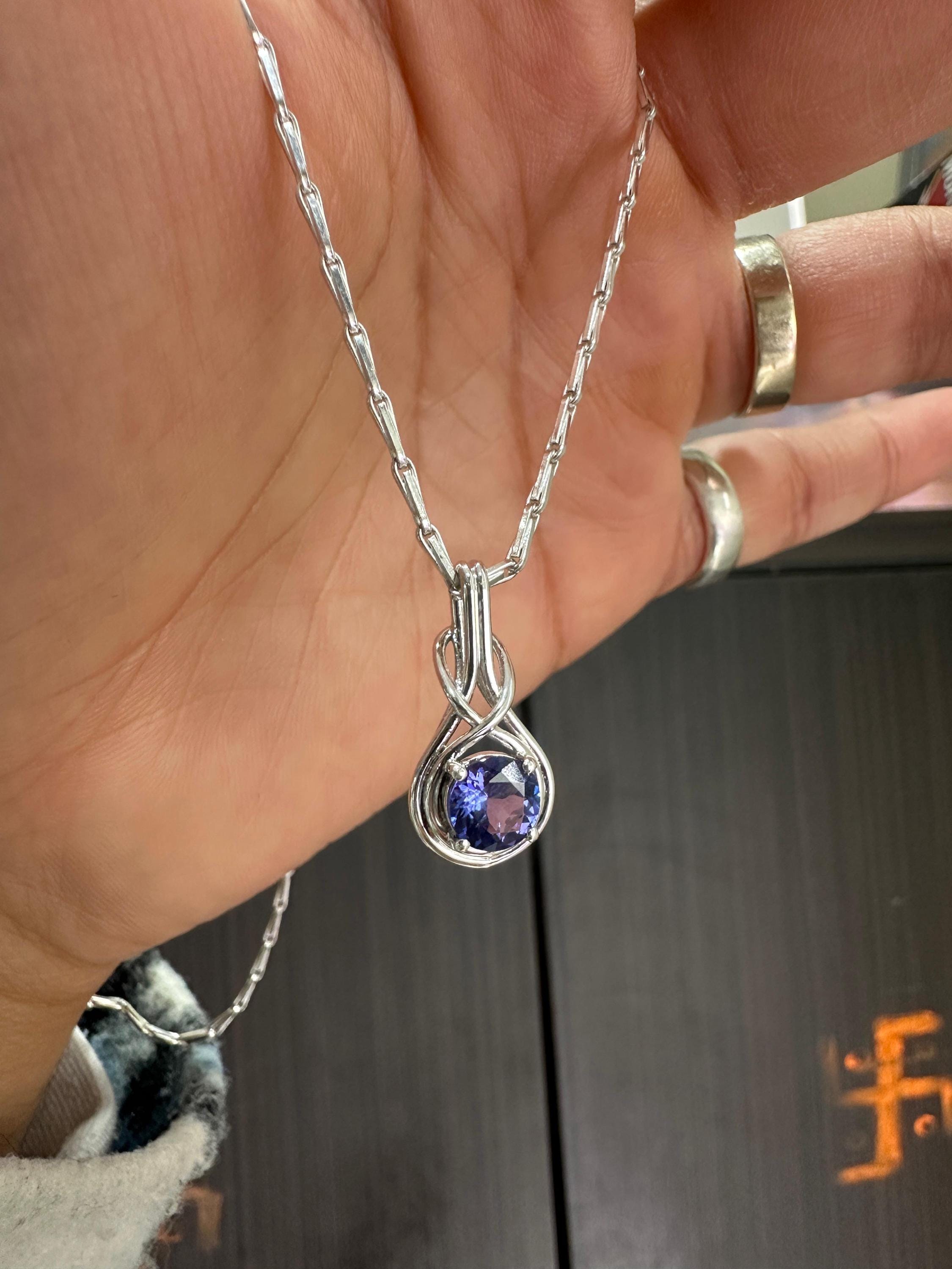 Natural Tanzanite Infinity Pendant | Twisted Bale, 925 Sterling Silver, December Birthstone