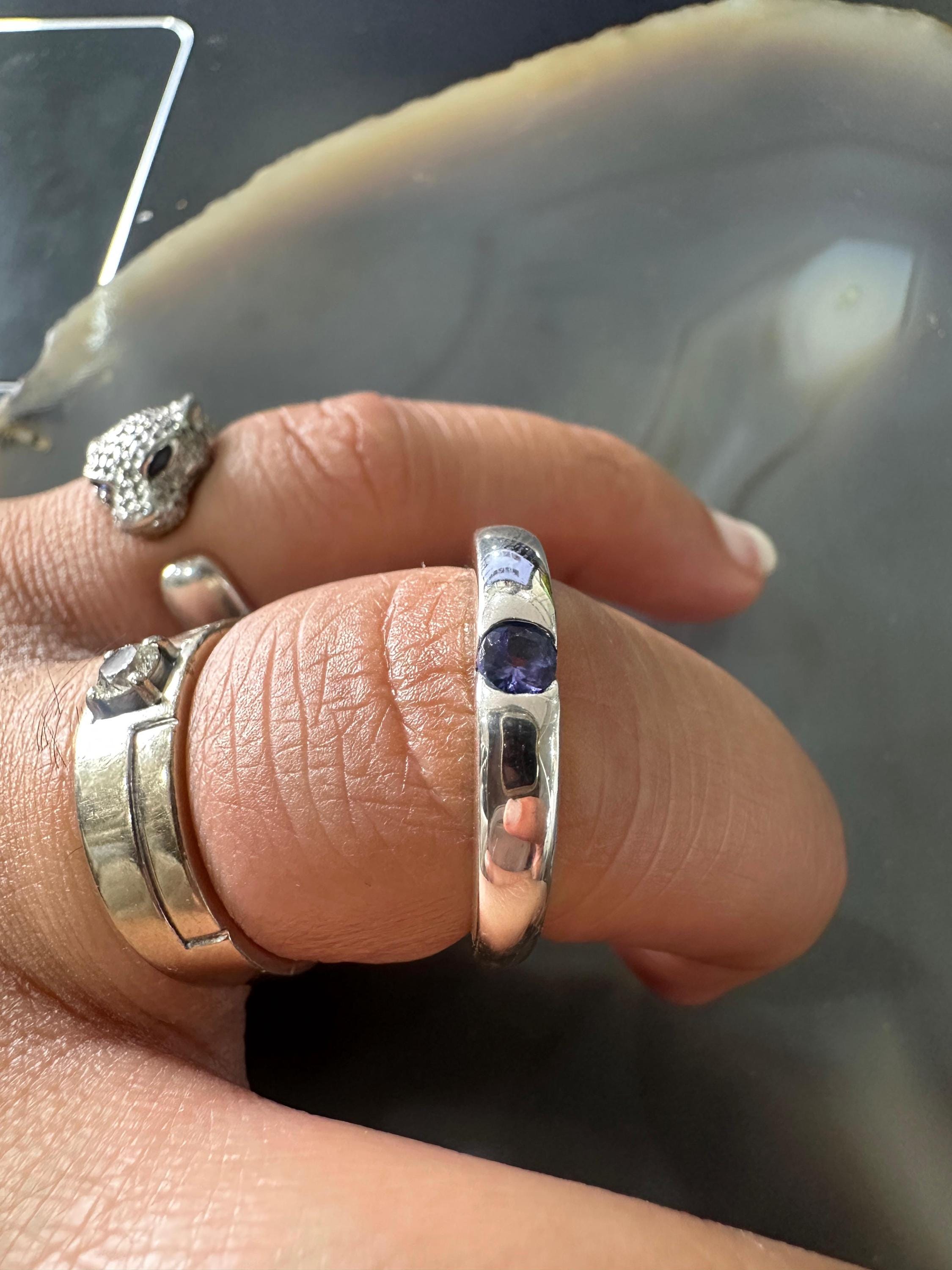 14K White Gold Minimalist Tanzanite Band Ring, Unisex Promise Ring