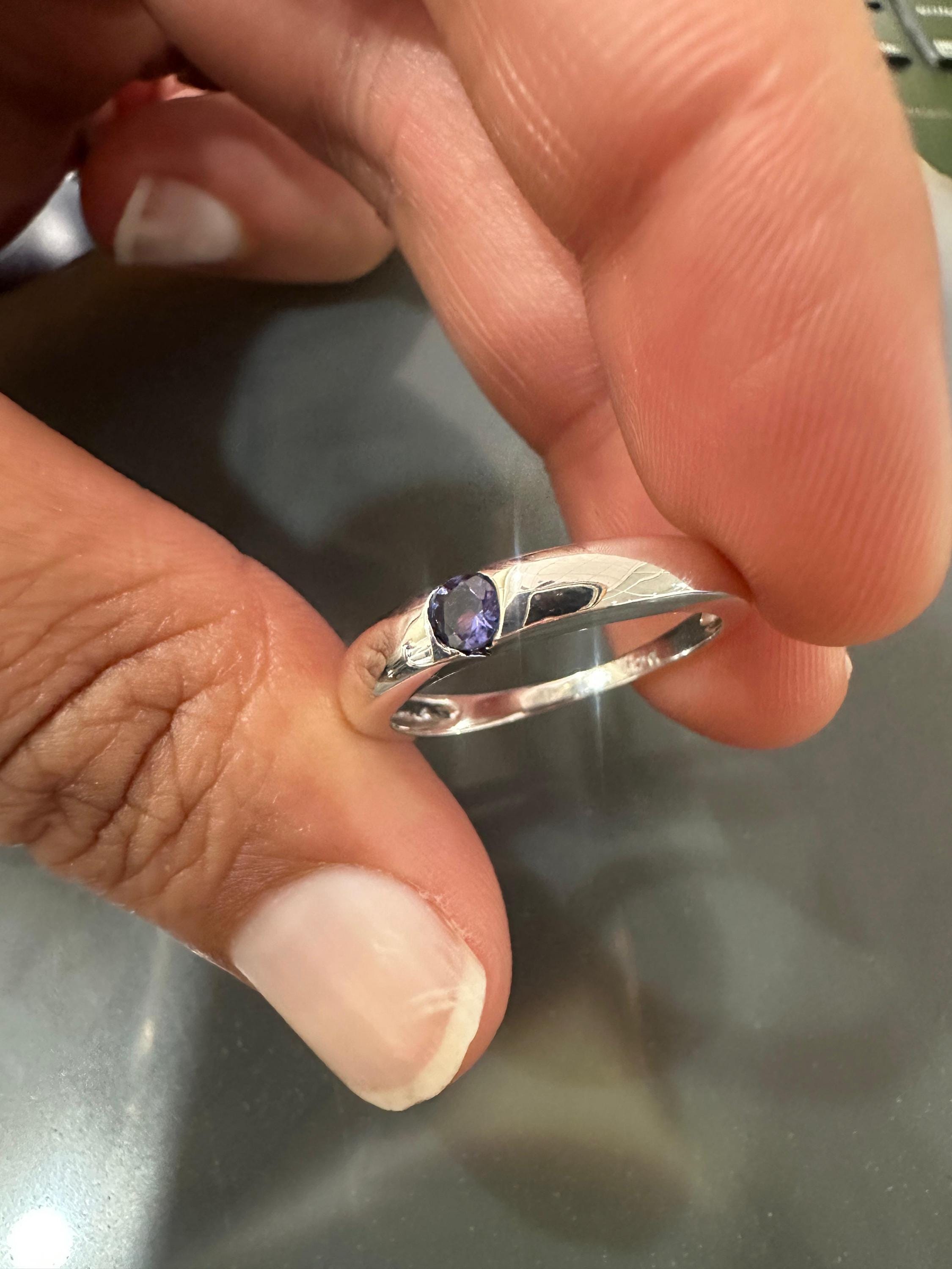 14K White Gold Minimalist Tanzanite Band Ring, Unisex Promise Ring