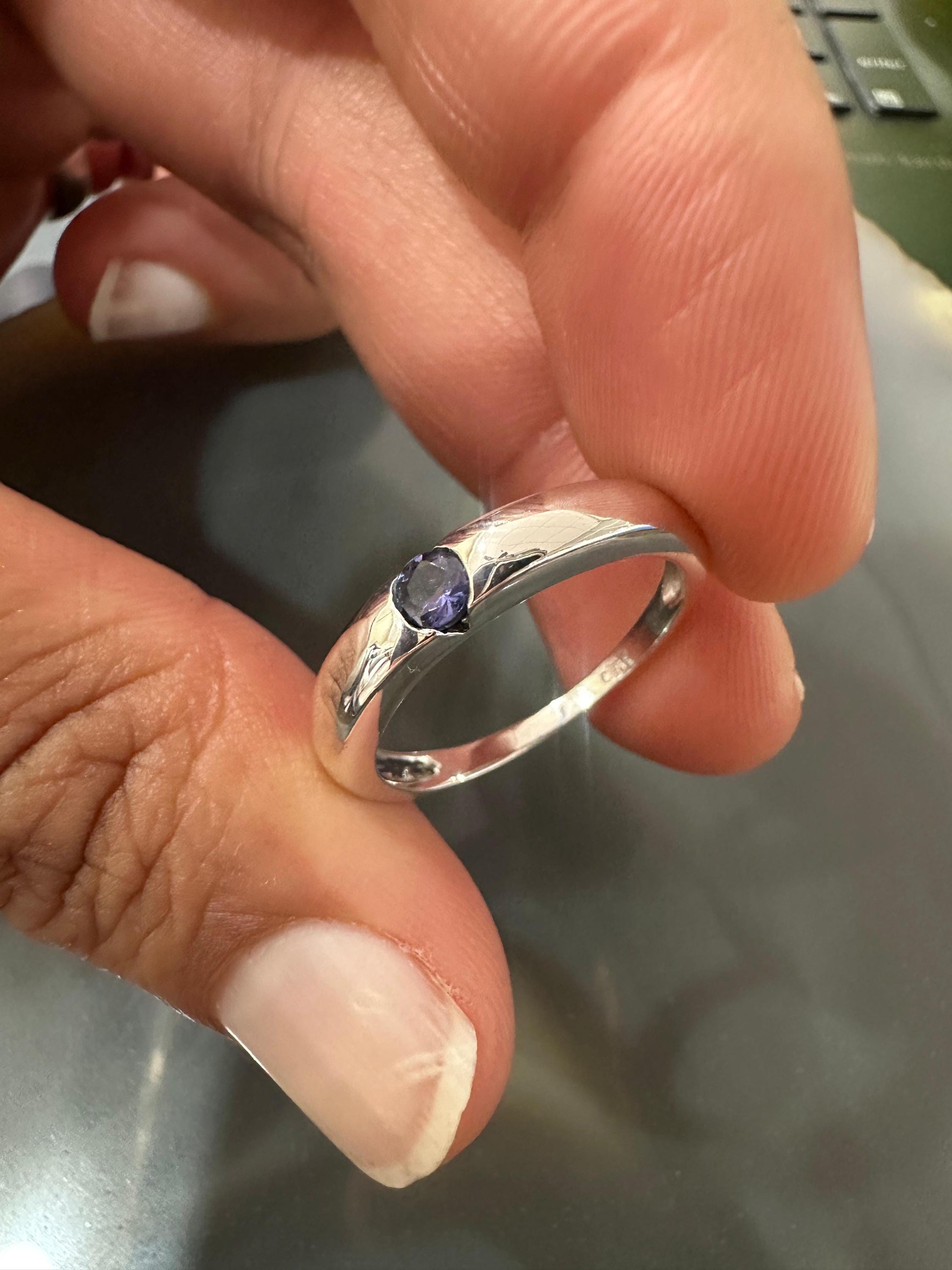 14K White Gold Minimalist Tanzanite Band Ring, Unisex Promise Ring