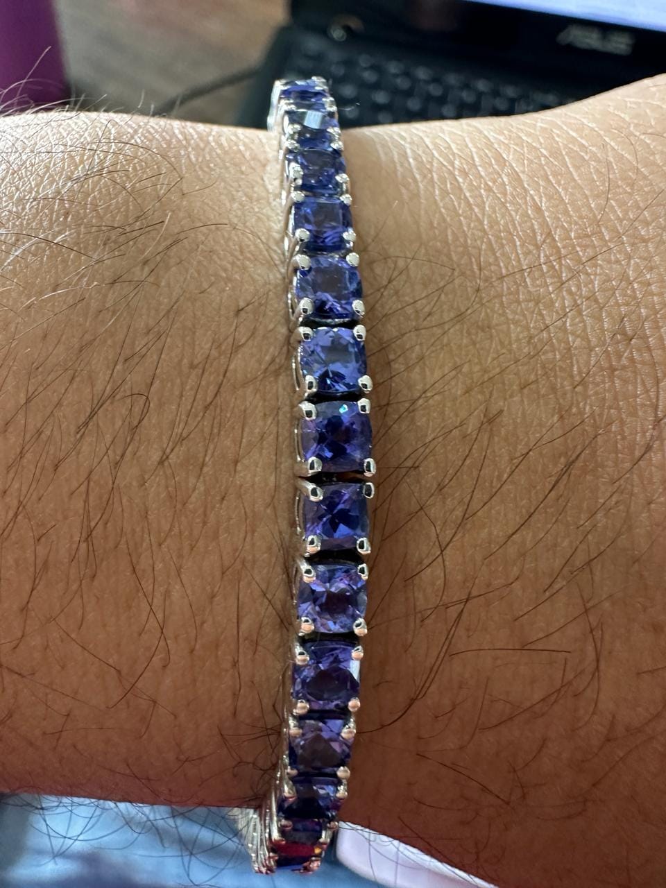 Natural Tanzanite Cushion Cut Tennis Bracelet | 10CT 14K White Gold Blue Violet Gemstone