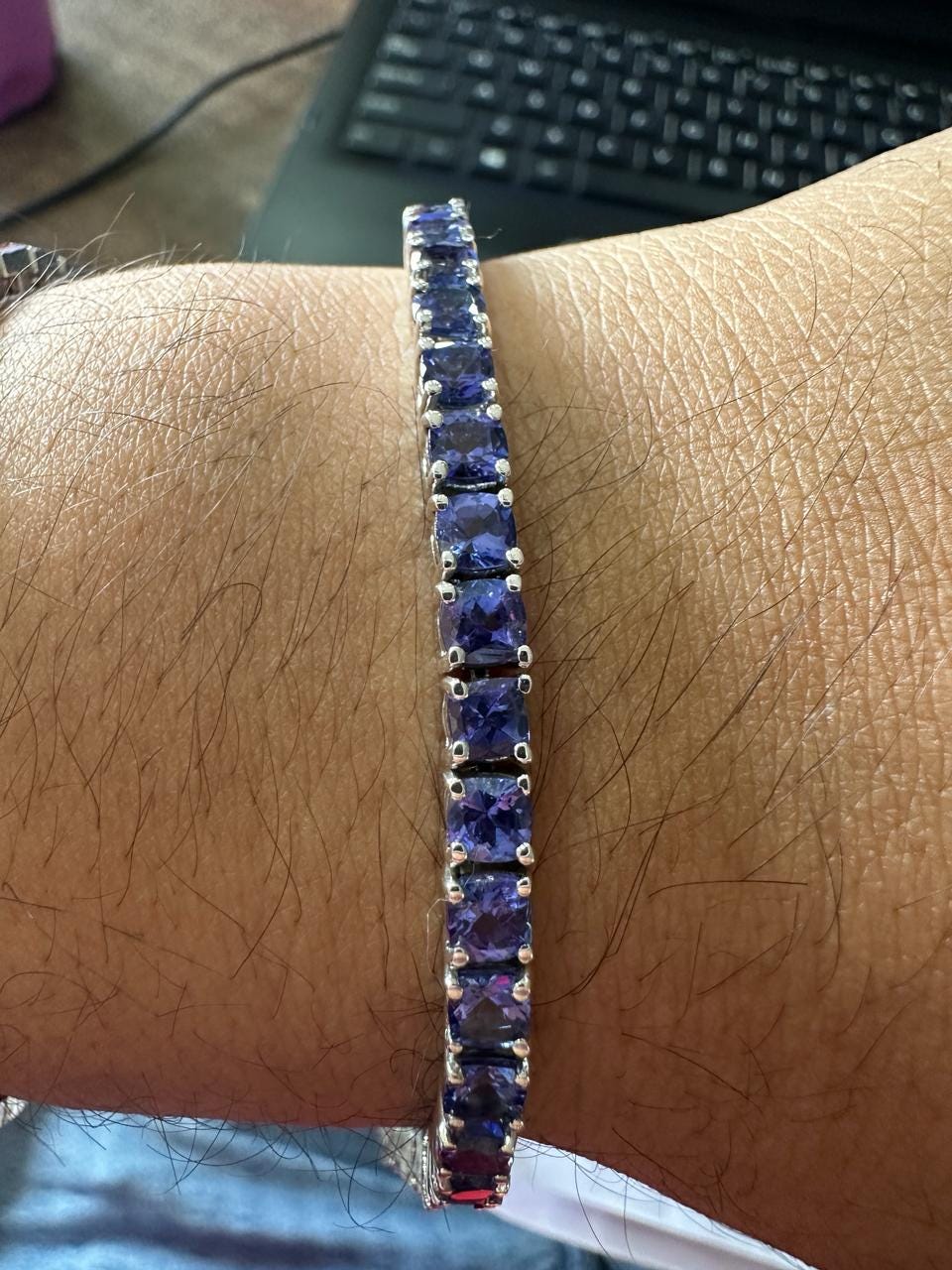 Natural Tanzanite Cushion Cut Tennis Bracelet | 10CT 14K White Gold Blue Violet Gemstone