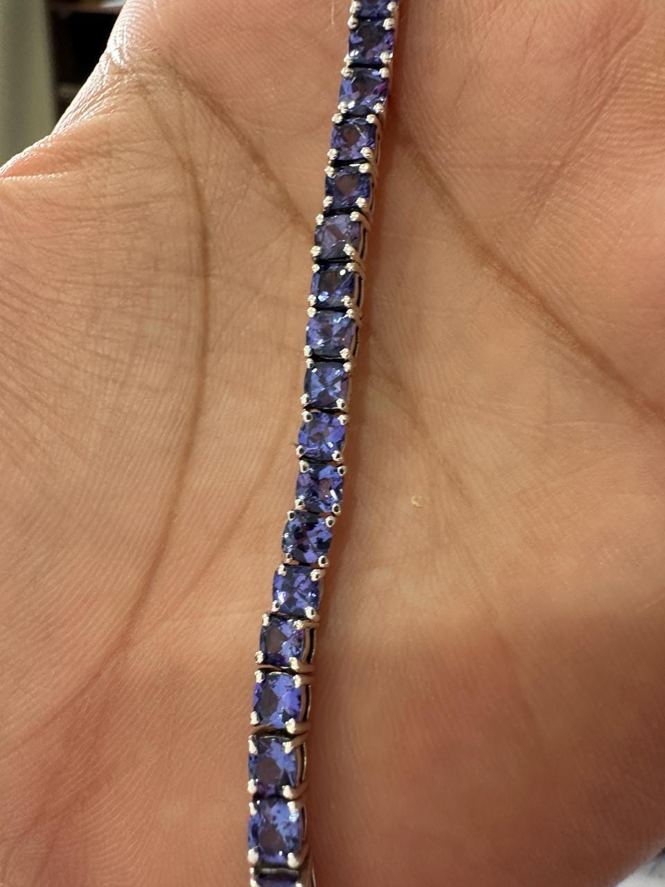 Natural Tanzanite Cushion Cut Tennis Bracelet | 10CT 14K White Gold Blue Violet Gemstone