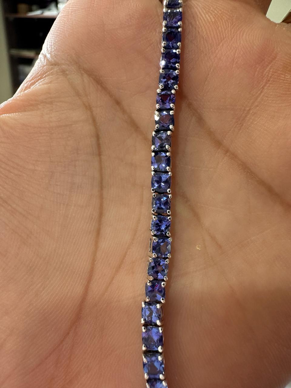 Natural Tanzanite Cushion Cut Tennis Bracelet | 10CT 14K White Gold Blue Violet Gemstone