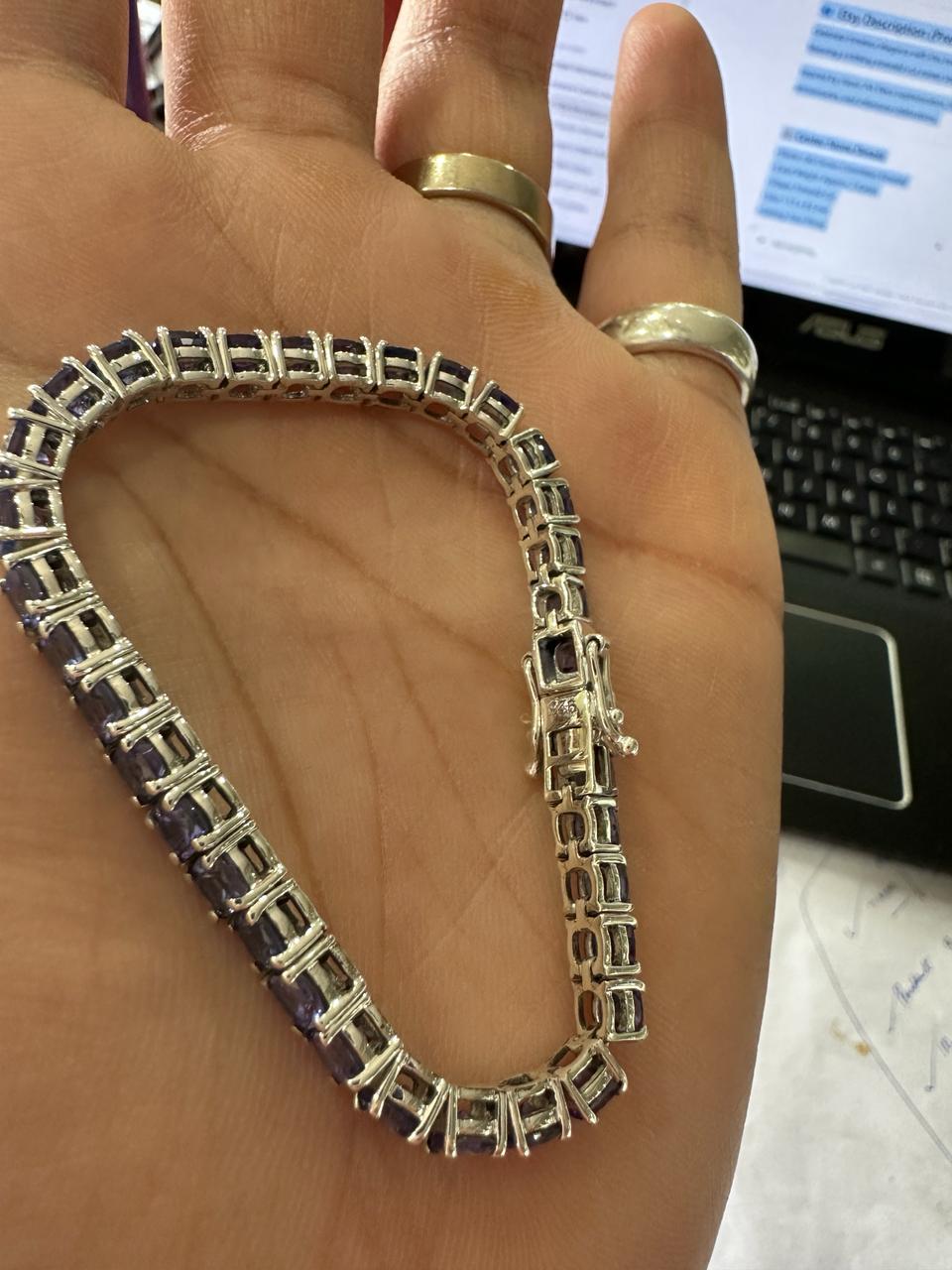 Natural Tanzanite Cushion Cut Tennis Bracelet | 10CT 14K White Gold Blue Violet Gemstone