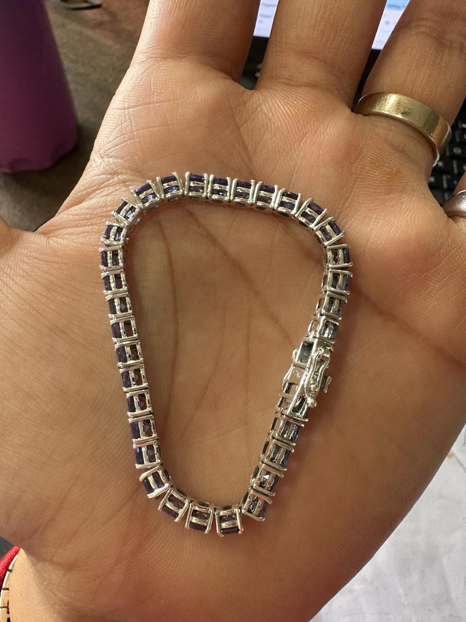 Natural Tanzanite Cushion Cut Tennis Bracelet | 10CT 14K White Gold Blue Violet Gemstone