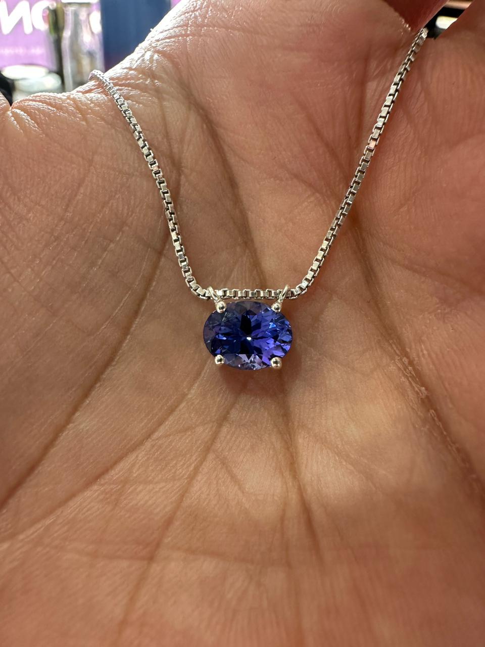 AAAA Tanzanite Pendant | 14k White Gold Tanzanite Solitaire, Sterling Silver
