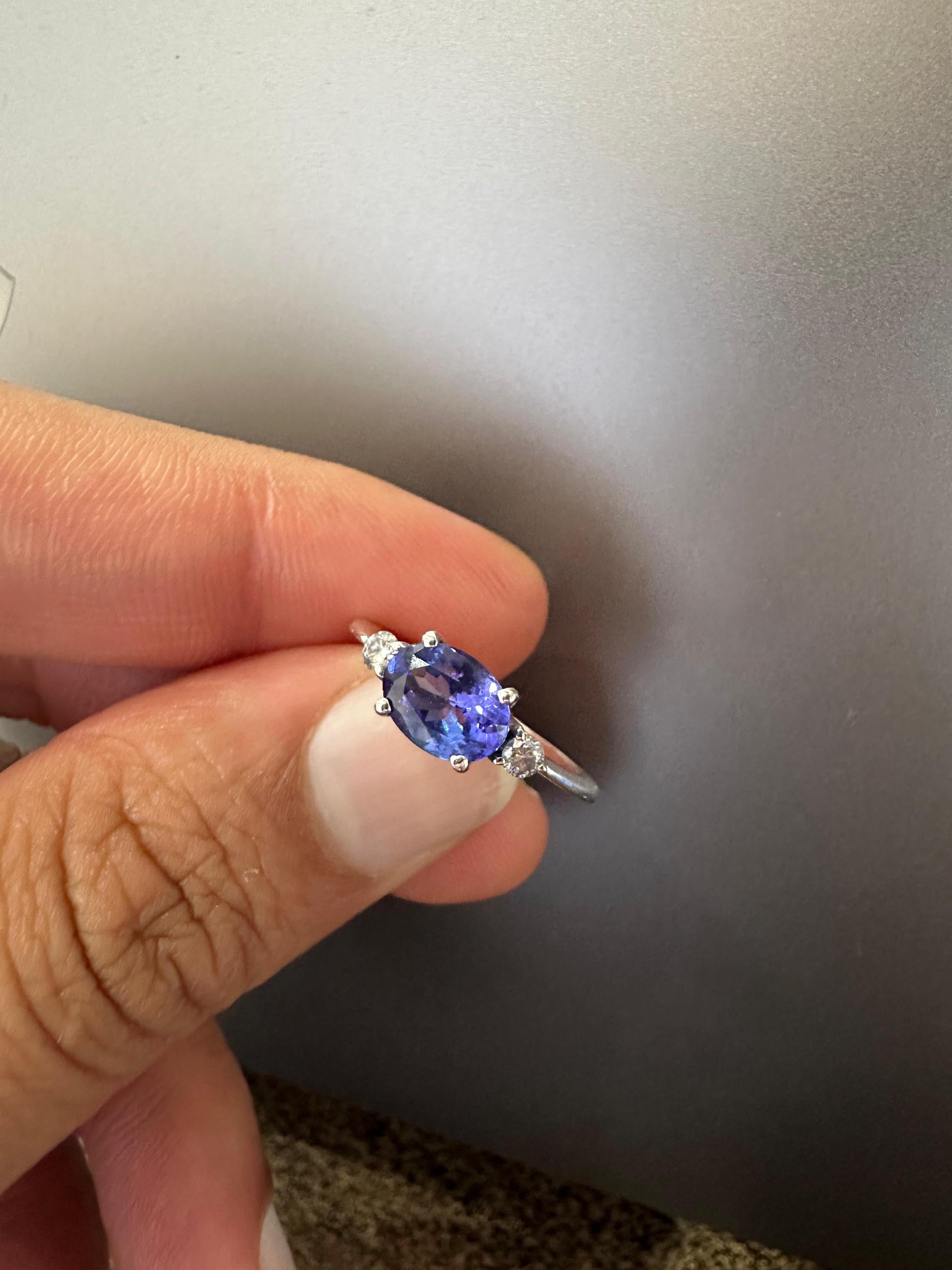 14K White Gold Oval Tanzanite Ring – Elegant Solitaire Engagement Ring