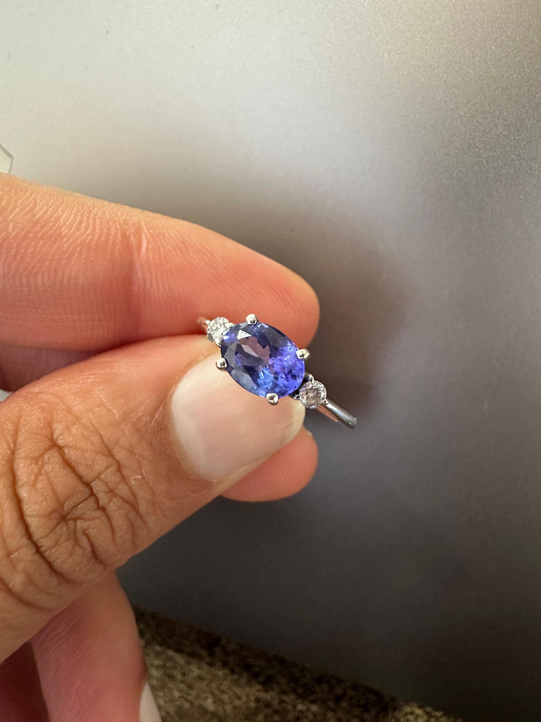14K White Gold Oval Tanzanite Ring – Elegant Solitaire Engagement Ring