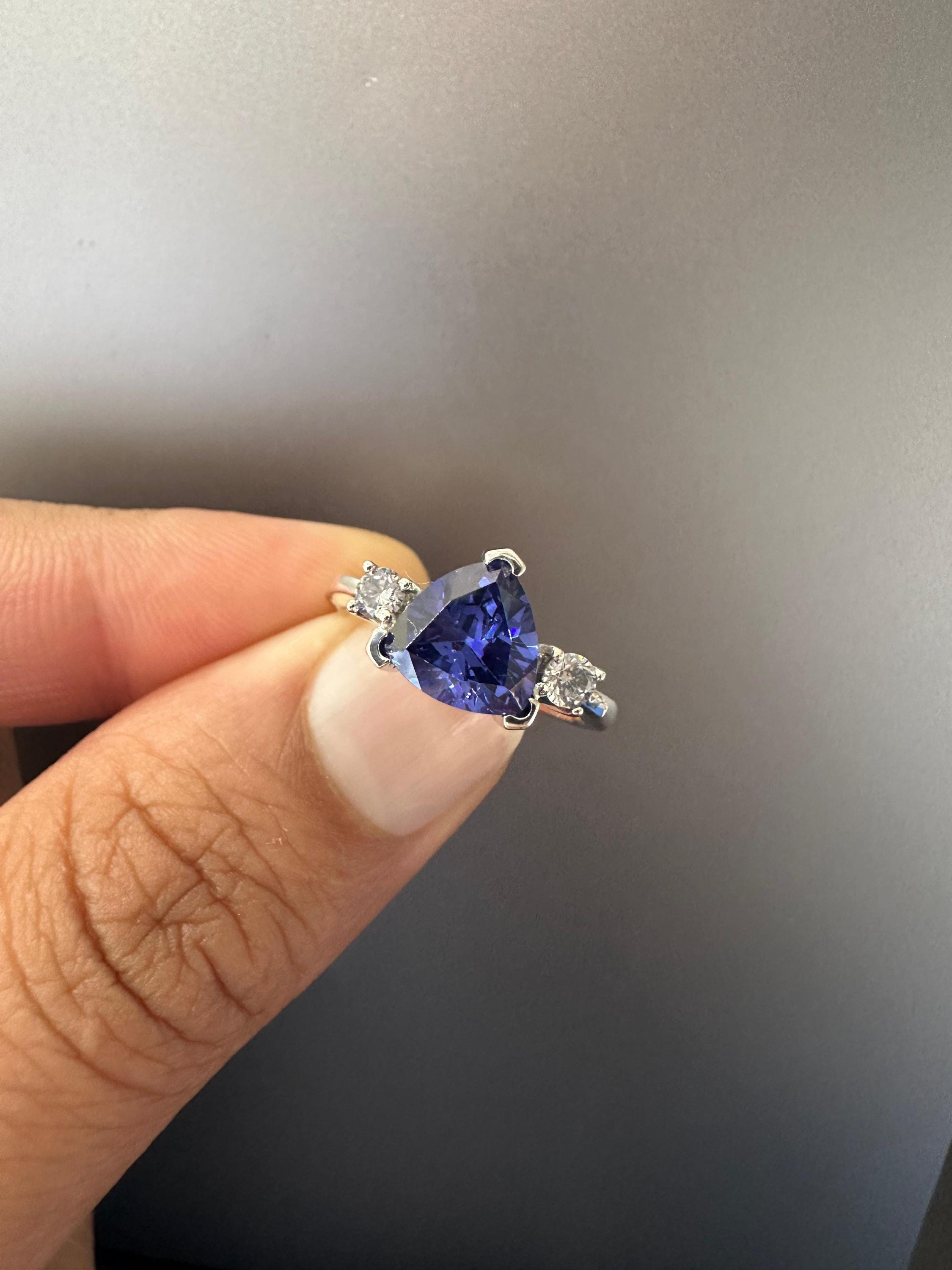 14k Gold Tanzanite Ring – Trillion Cut Blue Gemstone Engagement Ring, Anniversary Gift for her
