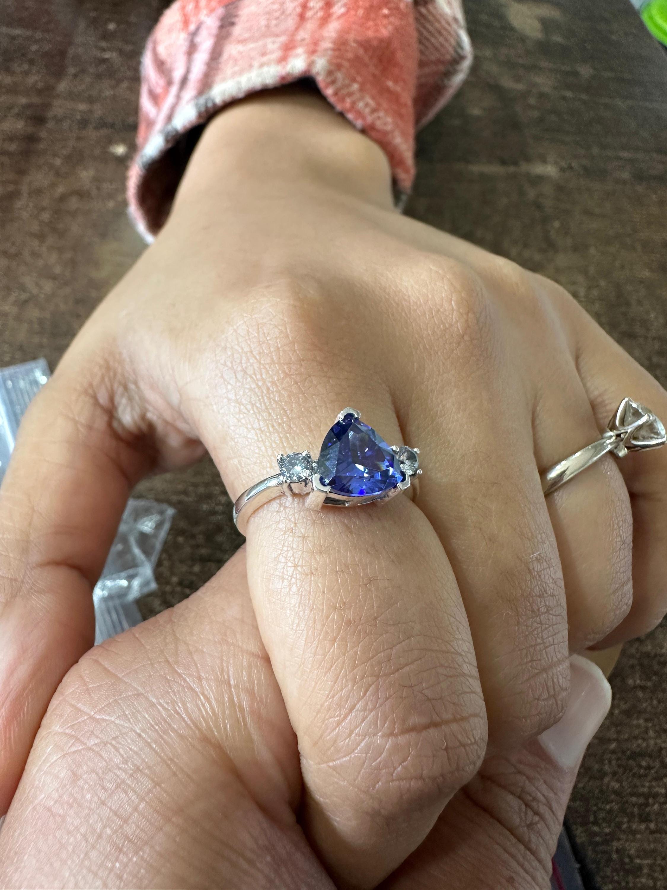 14k Gold Tanzanite Ring – Trillion Cut Blue Gemstone Engagement Ring, Anniversary Gift for her