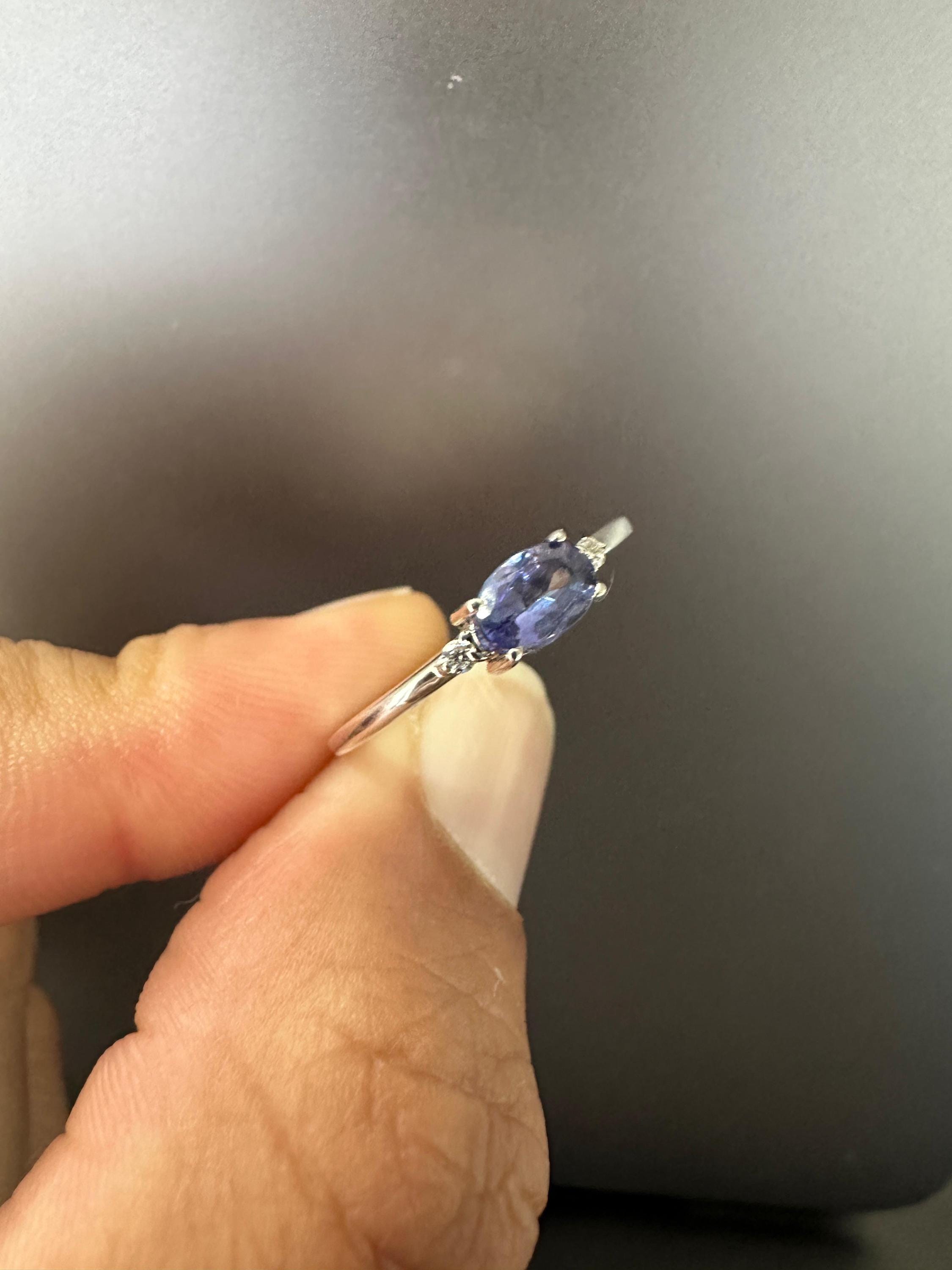 14K Gold Tanzanite Diamond Ring for women – Minimal Rare Gemstone Engagement ring