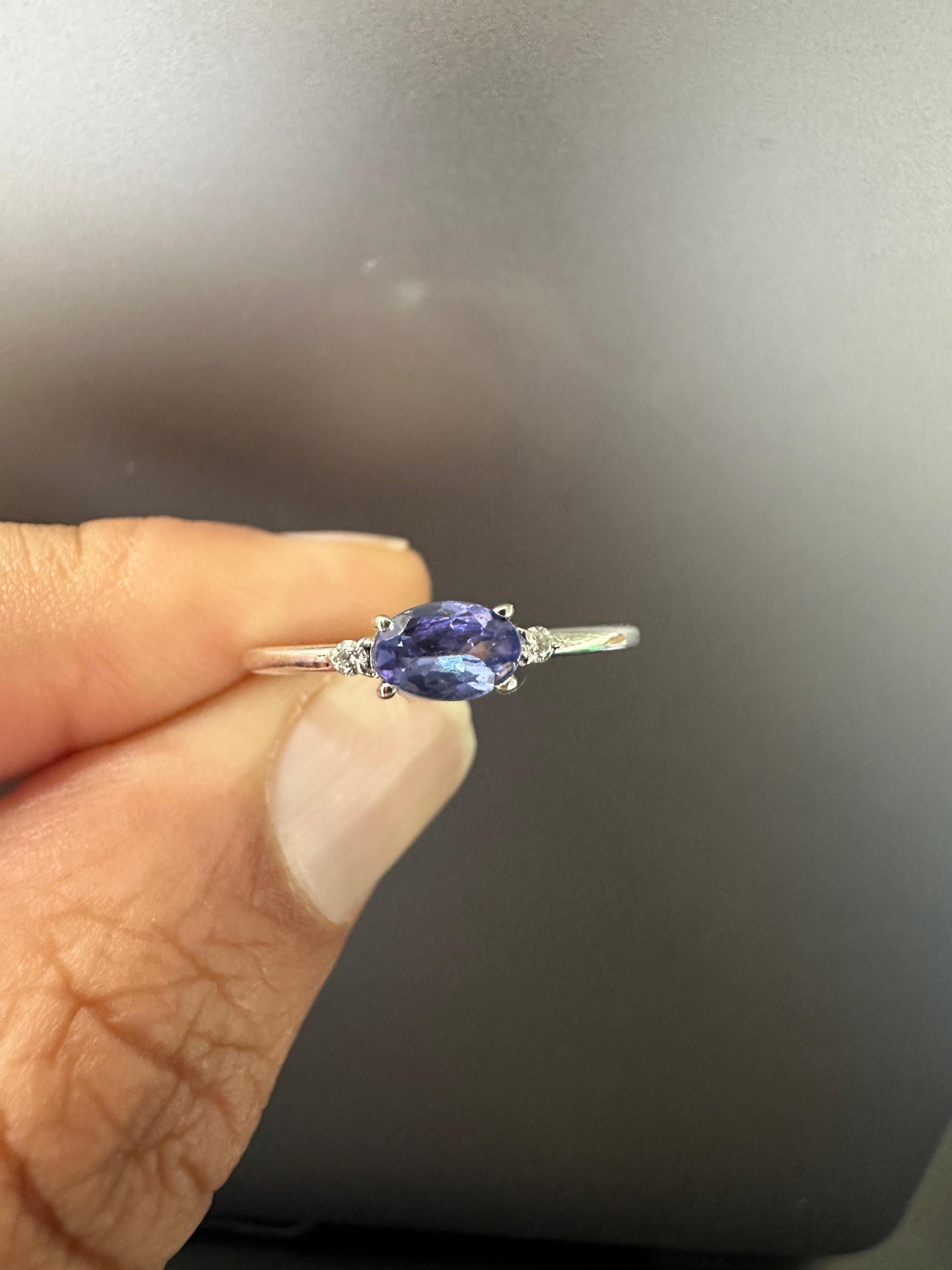 14K Gold Tanzanite Diamond Ring for women – Minimal Rare Gemstone Engagement ring