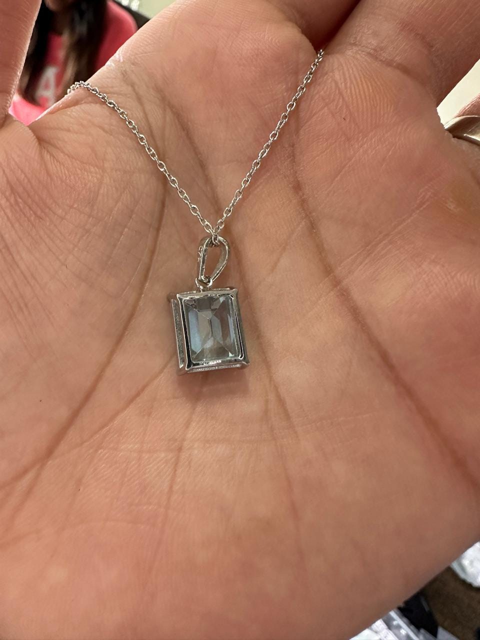 5CT Emerald Cut Aquamarine Pendant | 14K White Gold Necklace, March Birthstone