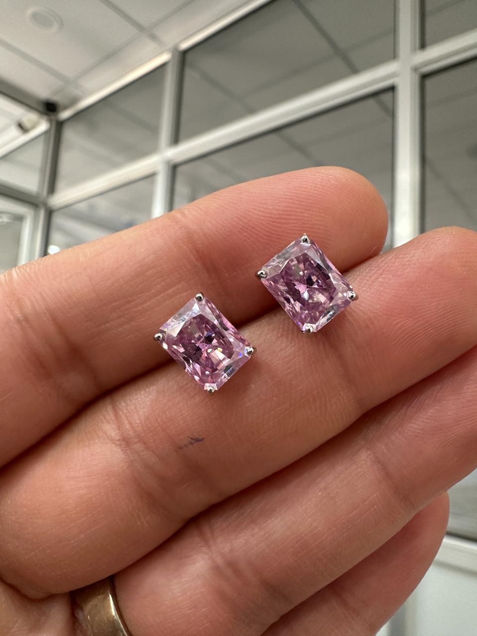 14K Gold Lavender Moissanite Stud Earrings | 3 Ct Radiant Cut