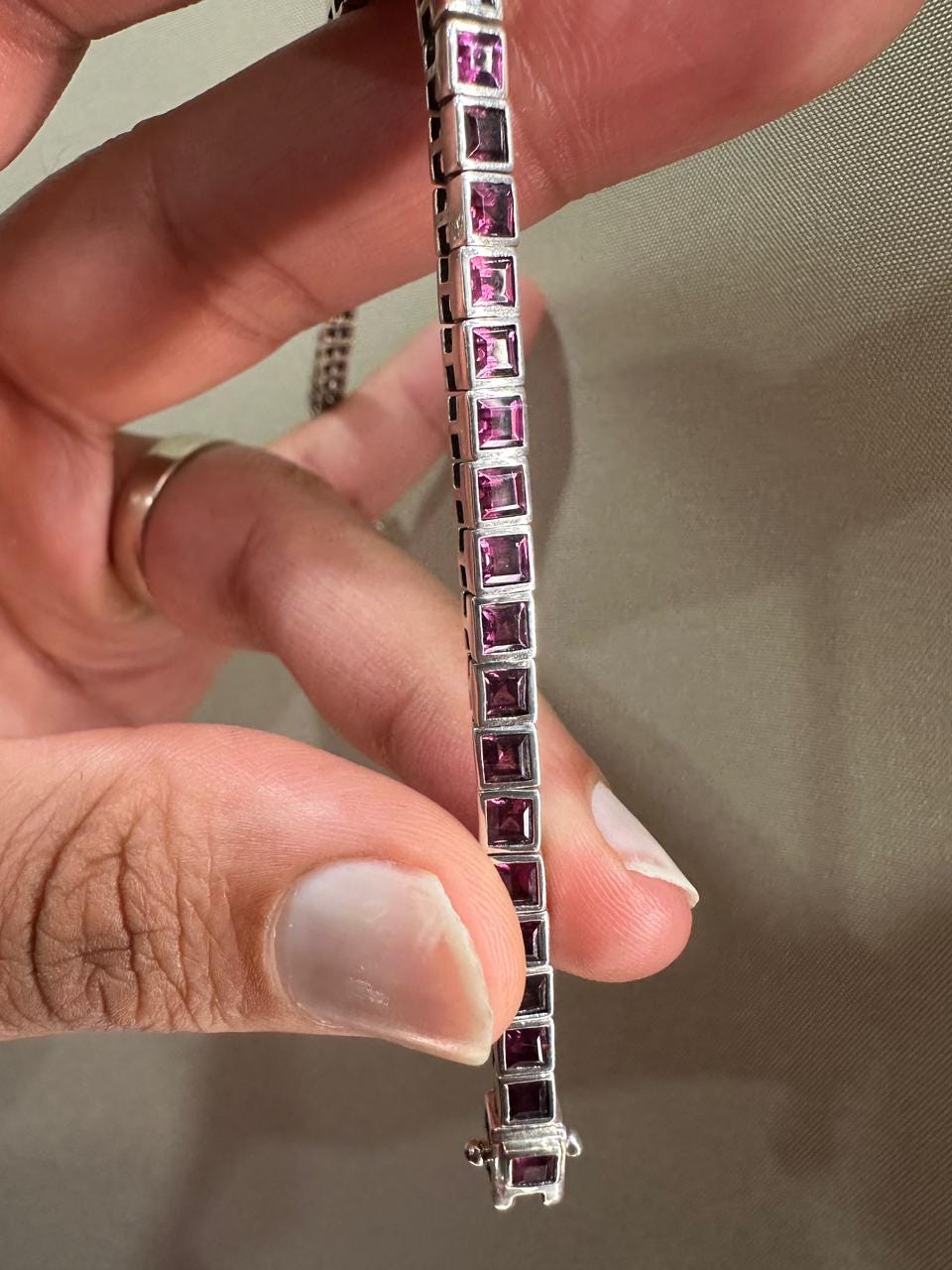 Royal Pink Rhodolite Tennis Bracelet | 925 Sterling Silver Finish, Bezel Set, Gift for him