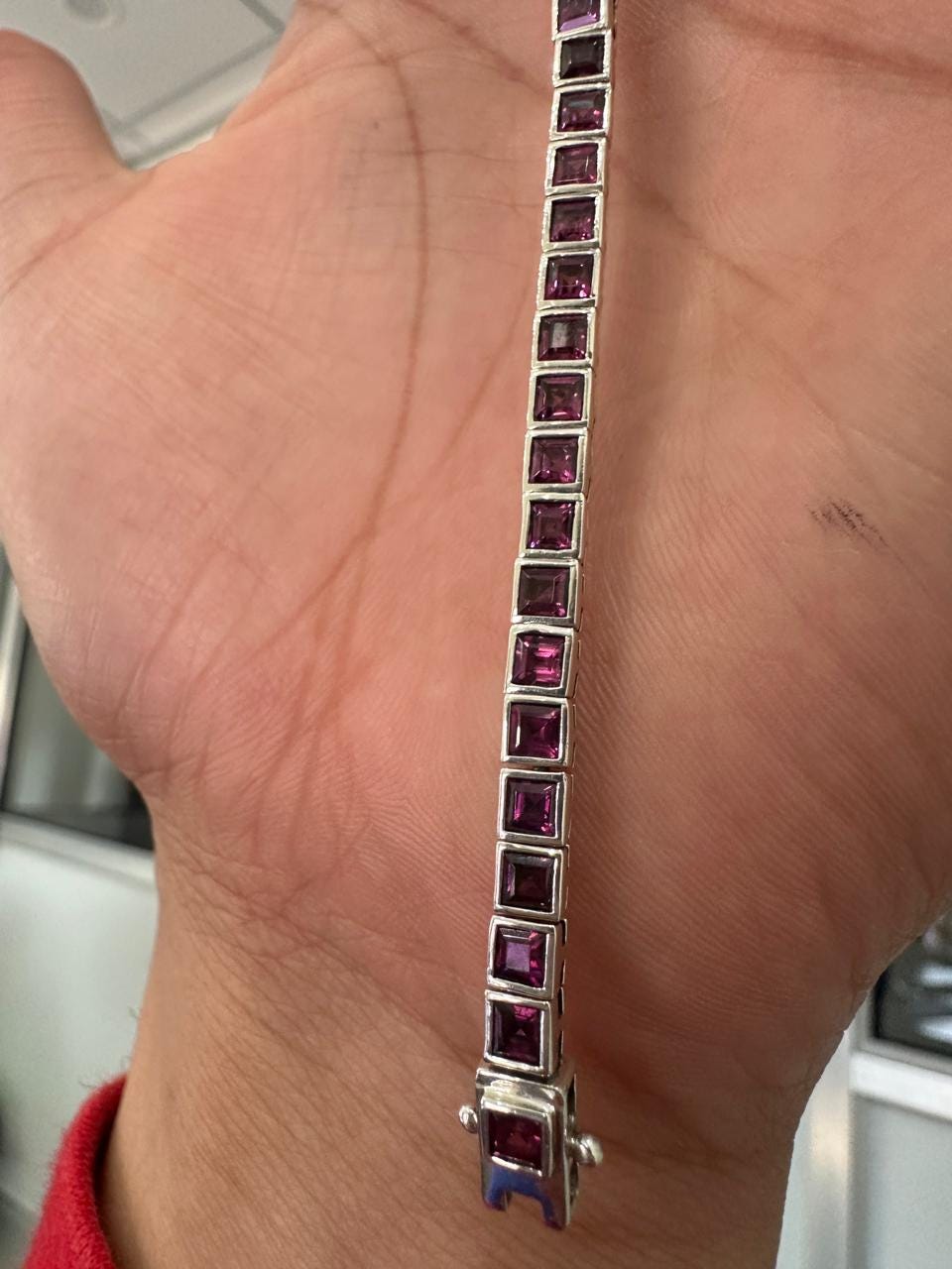 Royal Pink Rhodolite Tennis Bracelet | 925 Sterling Silver Finish, Bezel Set, Gift for him