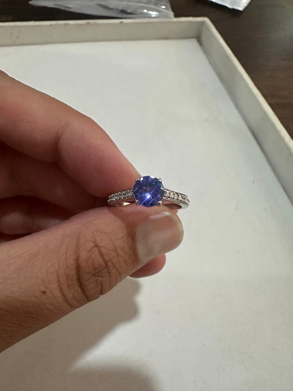 14K White Gold Tanzanite Pave Engagement Ring | 1 CT Rare Gemstone Jewelry for Gift