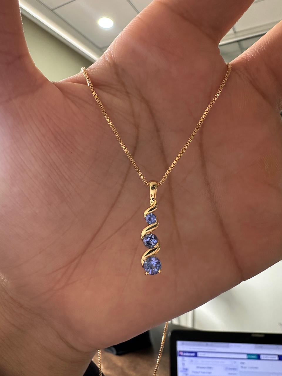 14k Gold Tanzanite Pendant | Unique Three Stone Necklace | Anniversary Gift for her