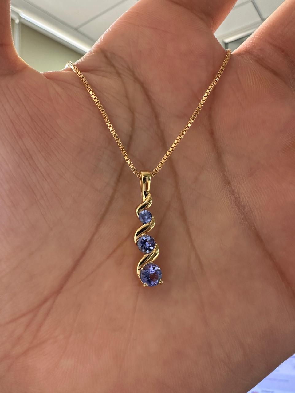 14k Gold Tanzanite Pendant | Unique Three Stone Necklace | Anniversary Gift for her
