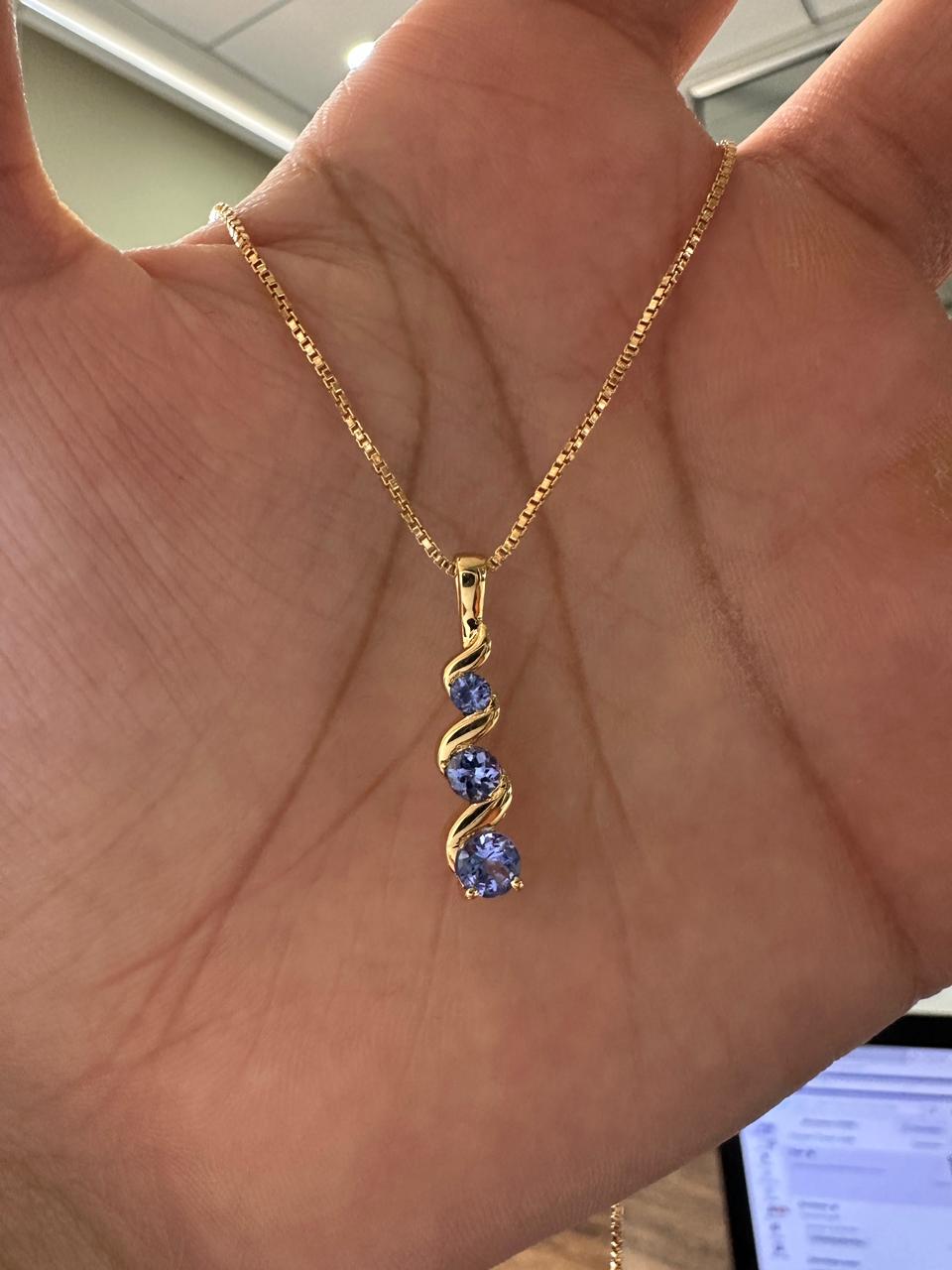 14k Gold Tanzanite Pendant | Unique Three Stone Necklace | Anniversary Gift for her
