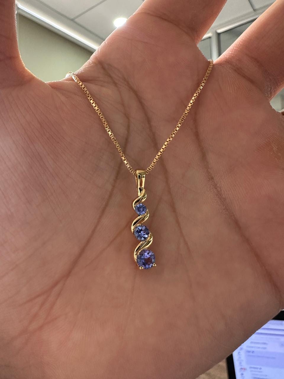 14k Gold Tanzanite Pendant | Unique Three Stone Necklace | Anniversary Gift for her
