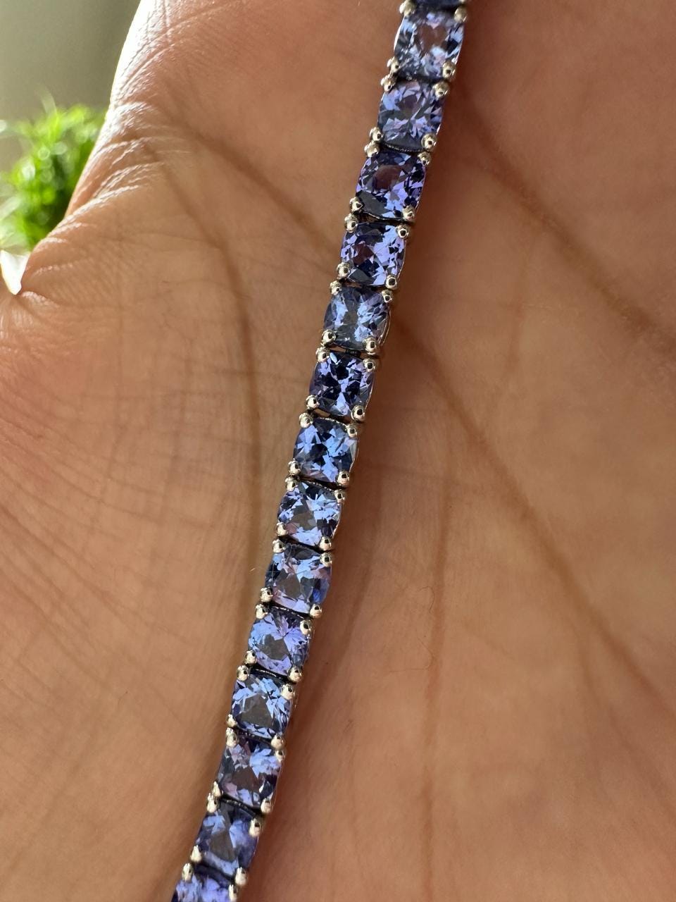 Cushion Shape Tanzanite Tennis Bracelet: 14K White Gold, Anniversary Gift for Him or Her