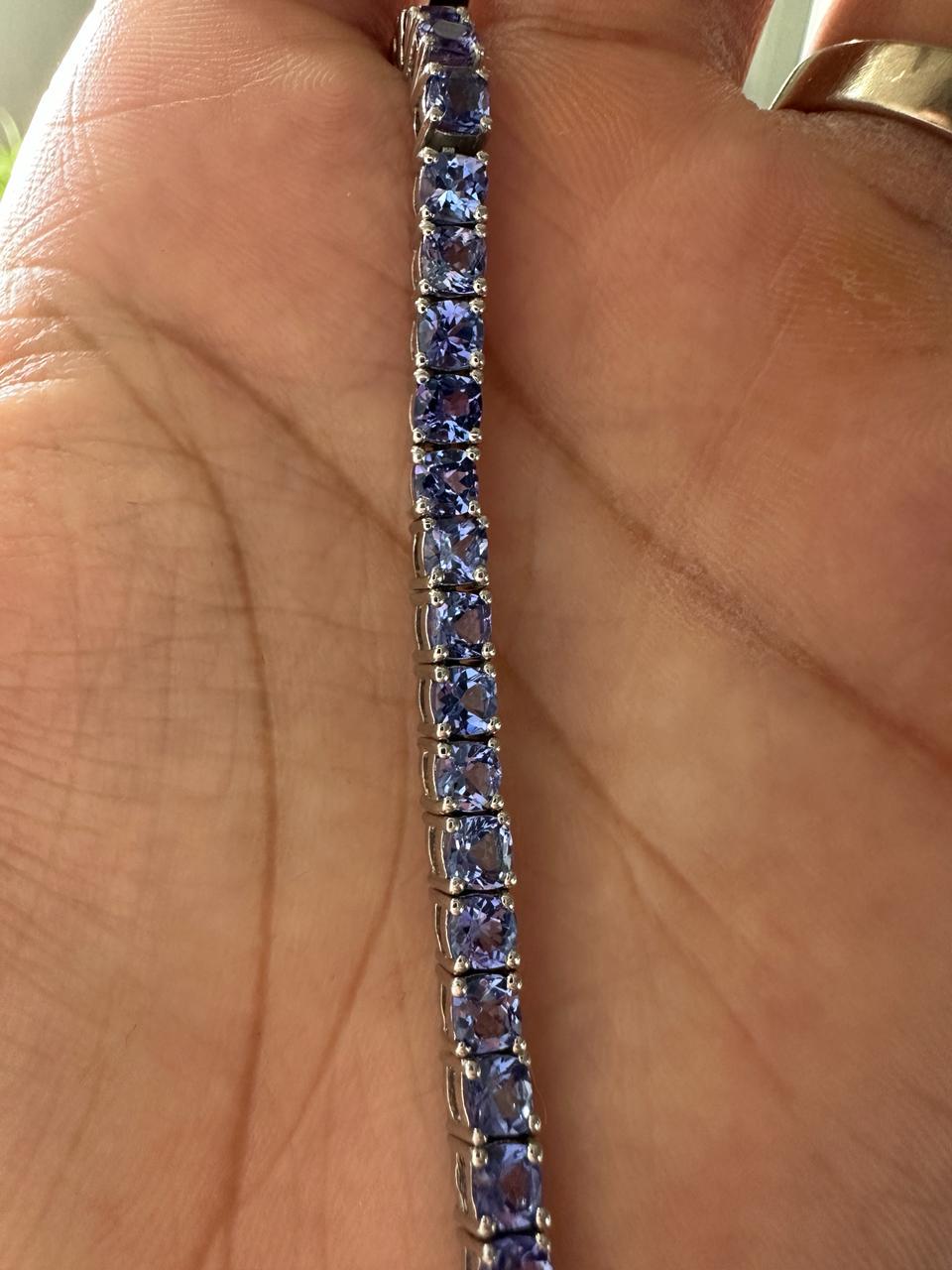 Cushion Shape Tanzanite Tennis Bracelet: 14K White Gold, Anniversary Gift for Him or Her