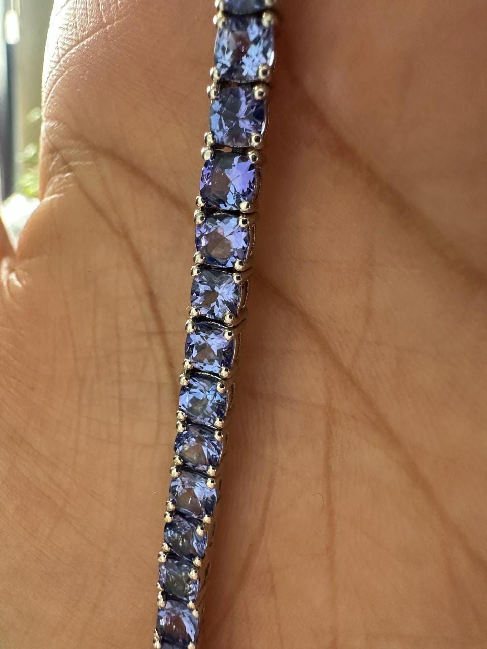 Cushion Shape Tanzanite Tennis Bracelet: 14K White Gold, Anniversary Gift for Him or Her