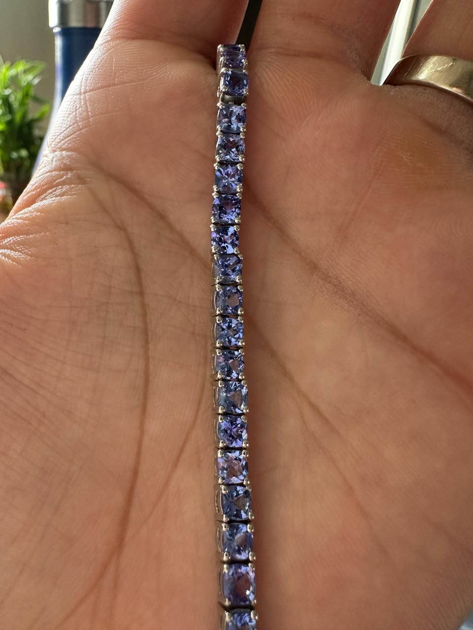 Cushion Shape Tanzanite Tennis Bracelet: 14K White Gold, Anniversary Gift for Him or Her