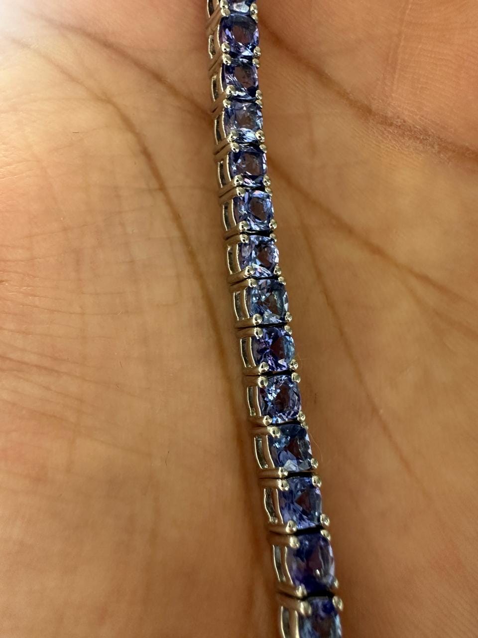 Cushion Shape Tanzanite Tennis Bracelet: 14K White Gold, Anniversary Gift for Him or Her