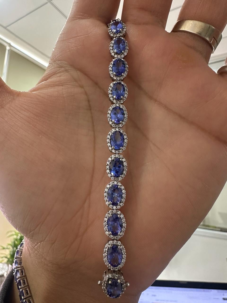 14k Gold Tanzanite Diamond Halo Bracelet | 20 CT Rare Gemstone Jewelry for her