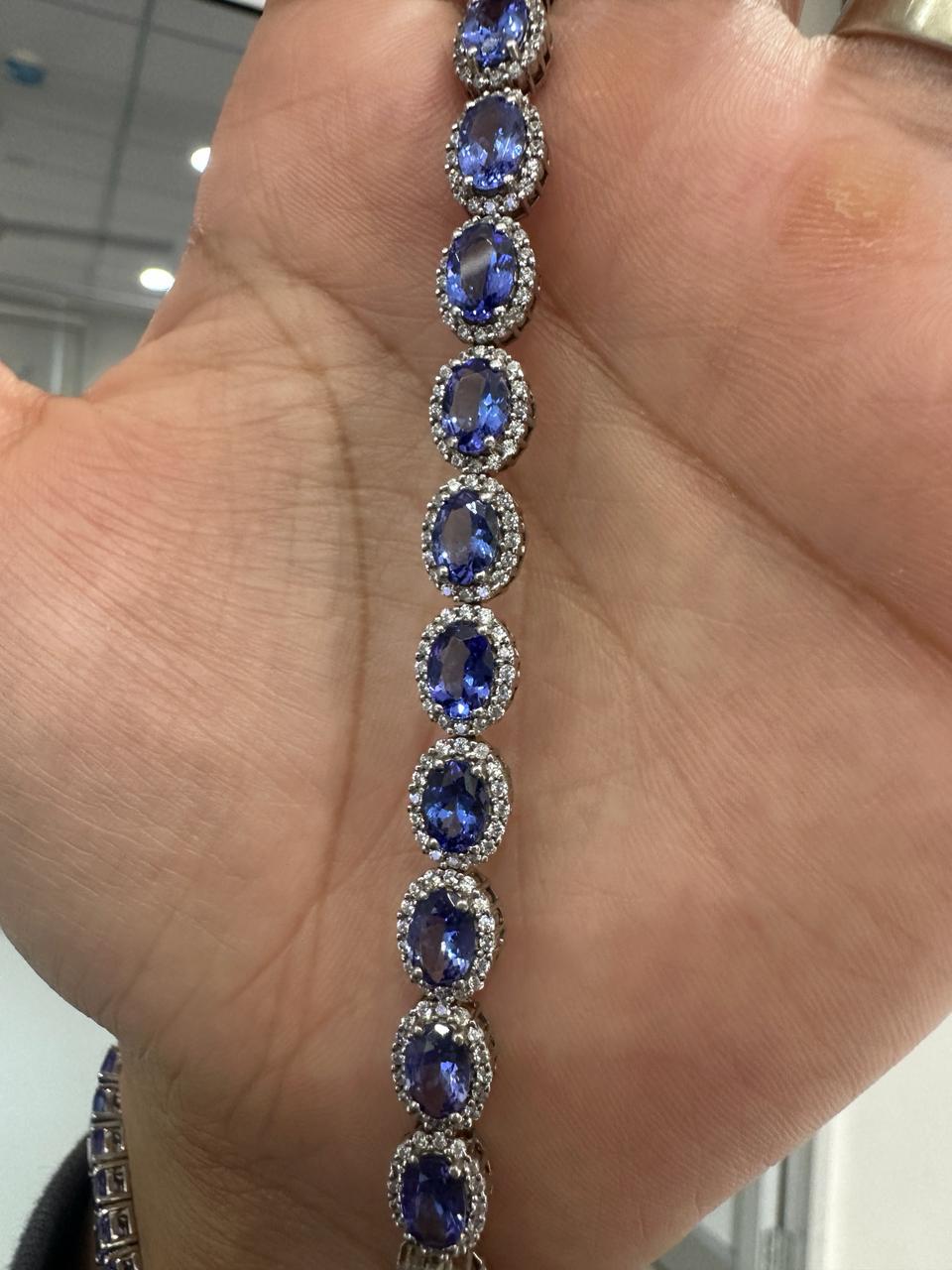 14k Gold Tanzanite Diamond Halo Bracelet | 20 CT Rare Gemstone Jewelry for her