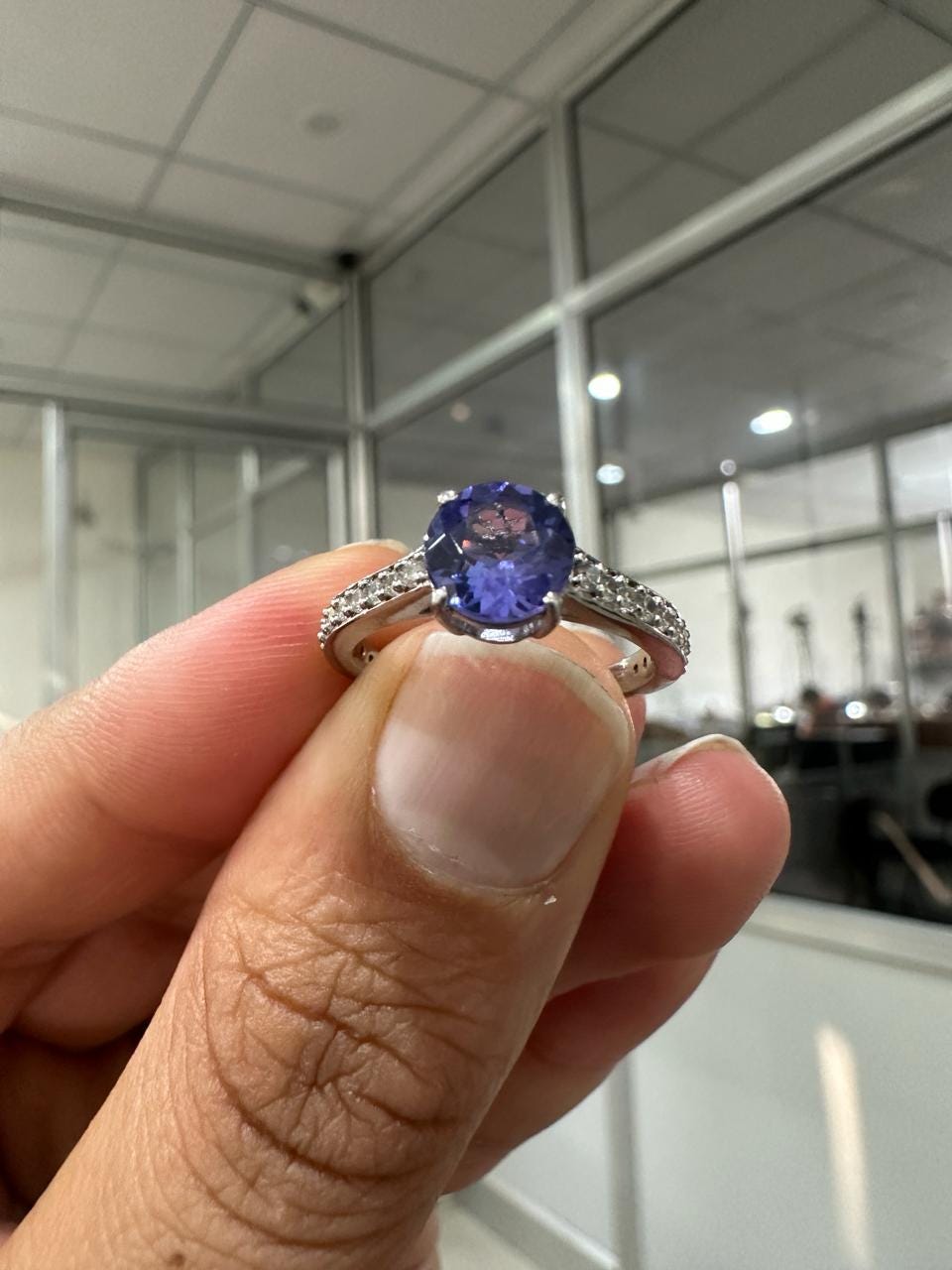Round Tanzanite Moissanite Ring | 14k White Gold | Minimal Engagement Ring for her