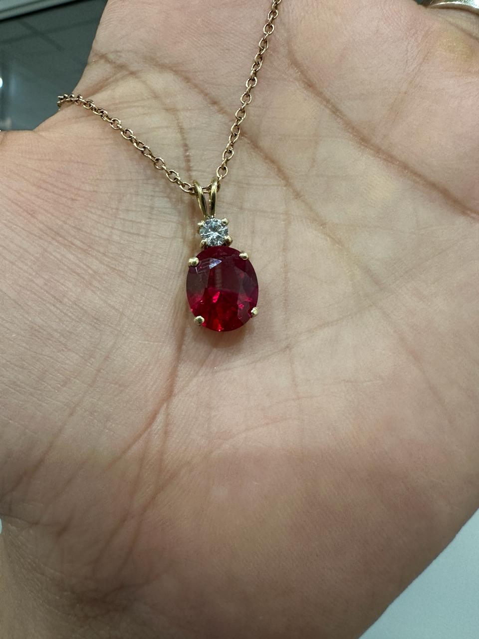 Oval cut Lab Ruby Moissanite Pendant | 5CT Unique Anniversary Gift for her