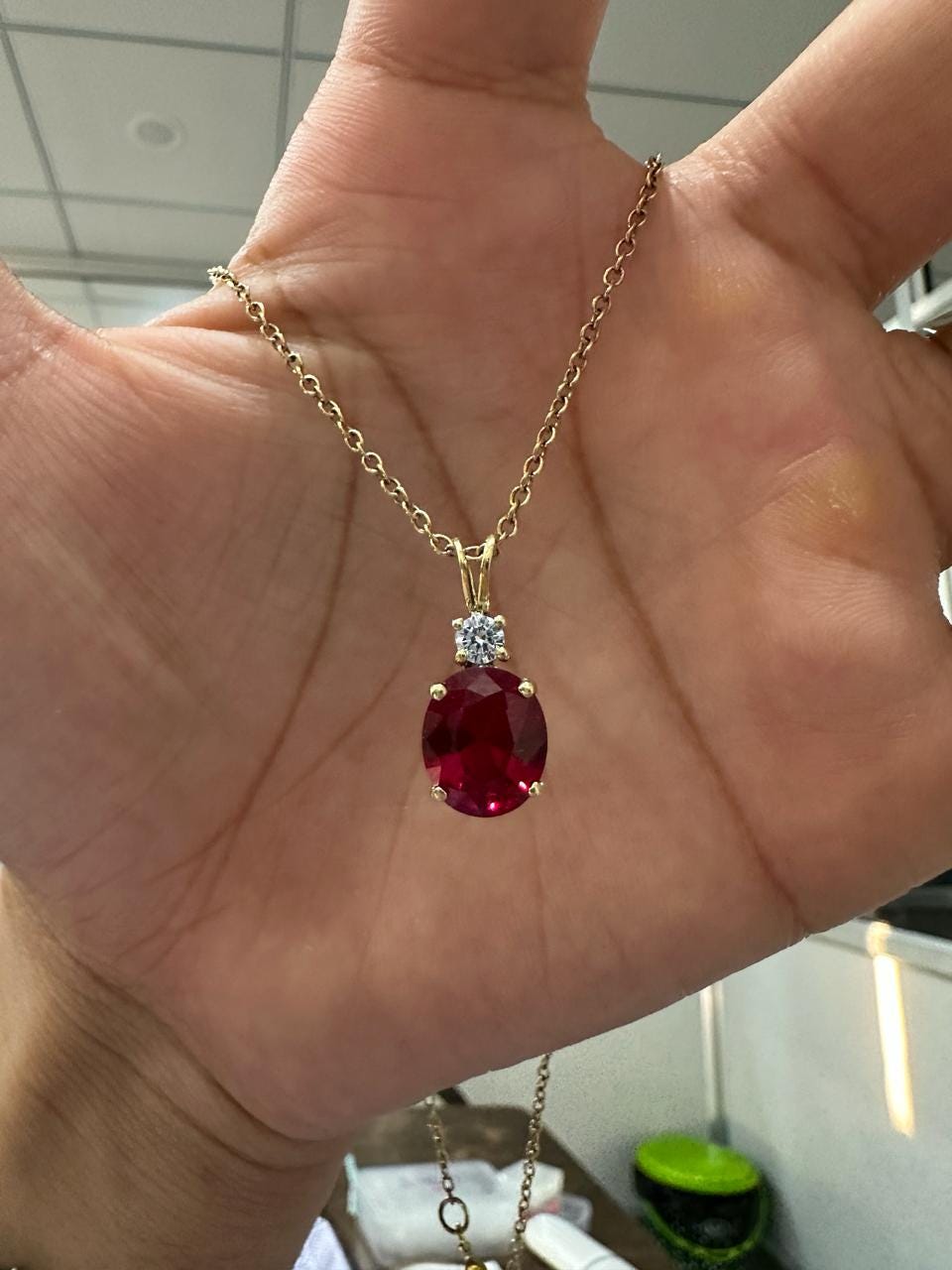Oval cut Lab Ruby Moissanite Pendant | 5CT Unique Anniversary Gift for her
