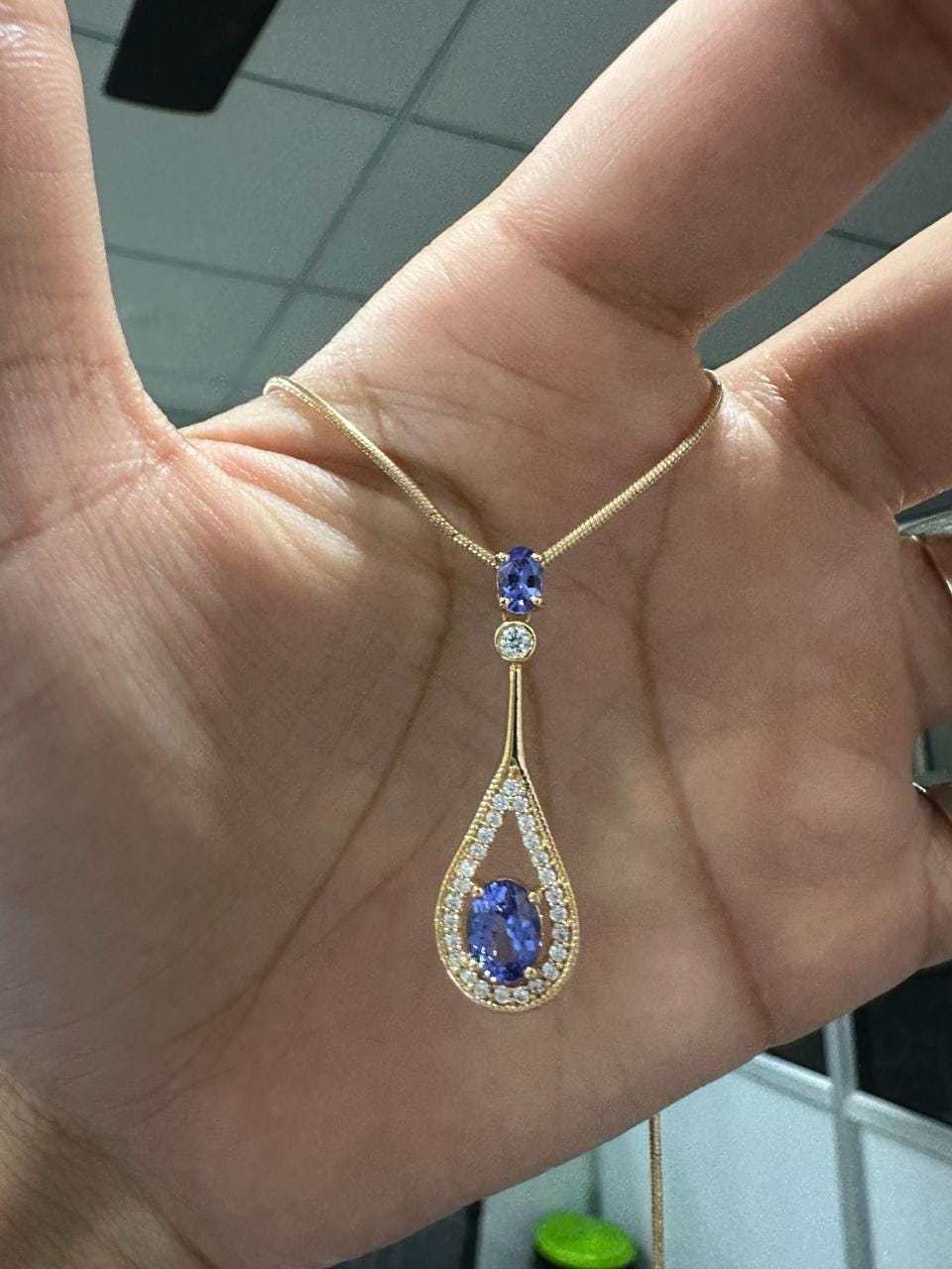 14k Tanzanite Drop Pendant Necklace for Women | Unique Anniversary Gift