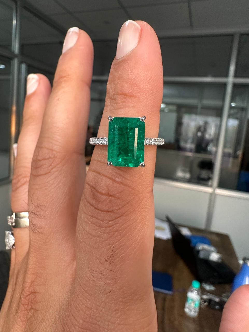 Lab Grown Colombian Emerald Ring | 14K White Gold, Diamond Anniversary Ring