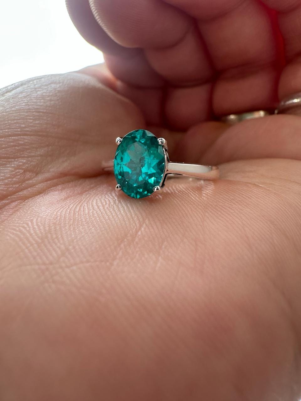 Lab Grown Paraiba Tourmaline Ring | 14K White Gold Oval Solitaire Ocean Blue Gemstone