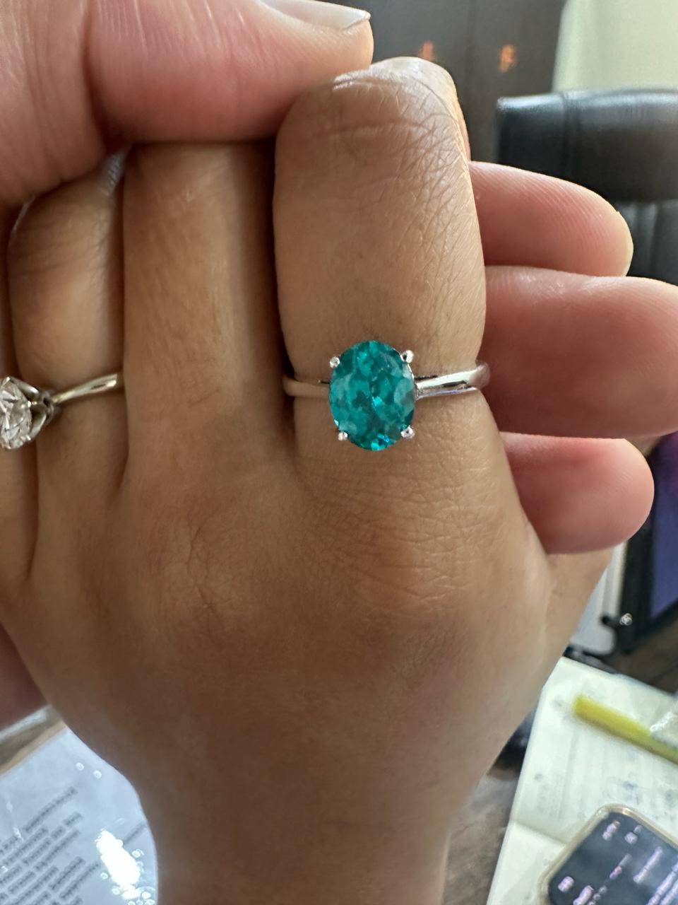 Lab Grown Paraiba Tourmaline Ring | 14K White Gold Oval Solitaire Ocean Blue Gemstone