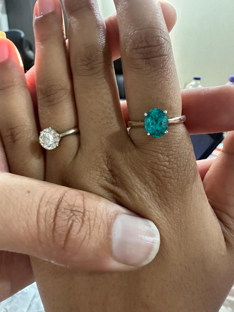 Lab Grown Paraiba Tourmaline Ring | 14K White Gold Oval Solitaire Ocean Blue Gemstone