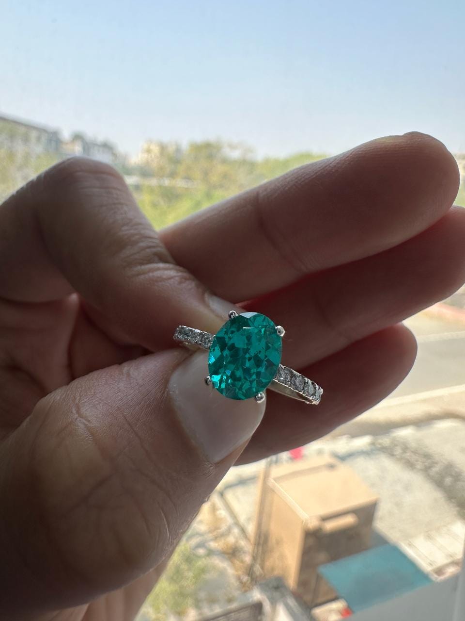 2 CT Paraiba Tourmaline Moissanite Engagement Ring | 14K White Gold, Luxury Gift for her