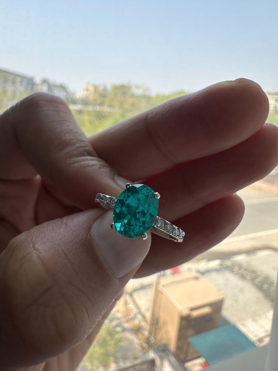 2 CT Paraiba Tourmaline Moissanite Engagement Ring | 14K White Gold, Luxury Gift for her