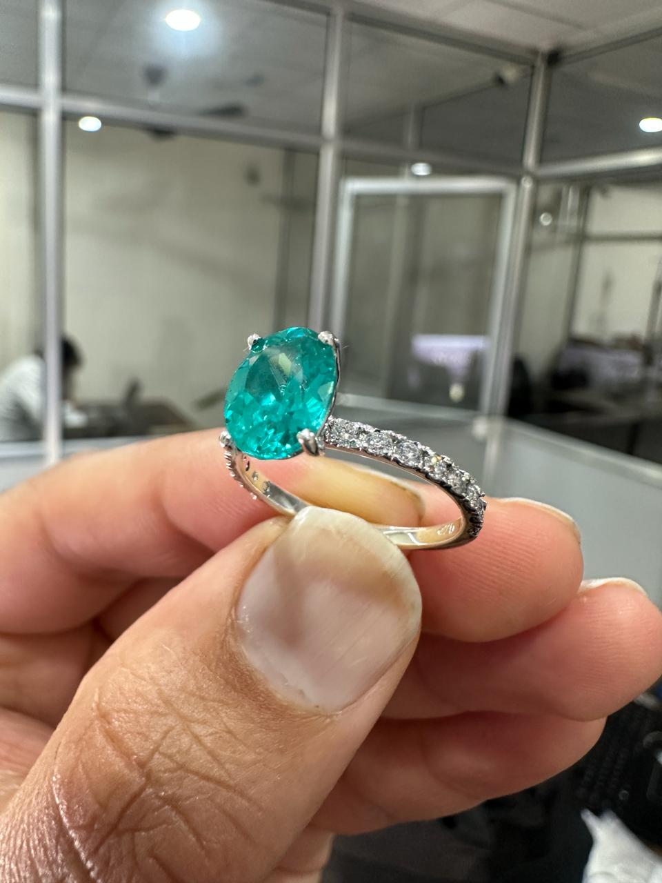 2 CT Paraiba Tourmaline Moissanite Engagement Ring | 14K White Gold, Luxury Gift for her