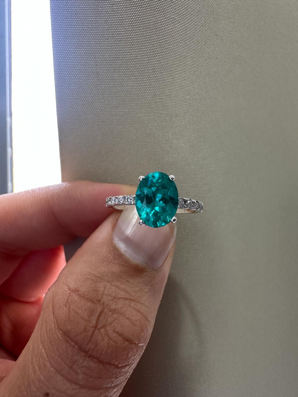 2 CT Paraiba Tourmaline Moissanite Engagement Ring | 14K White Gold, Luxury Gift for her