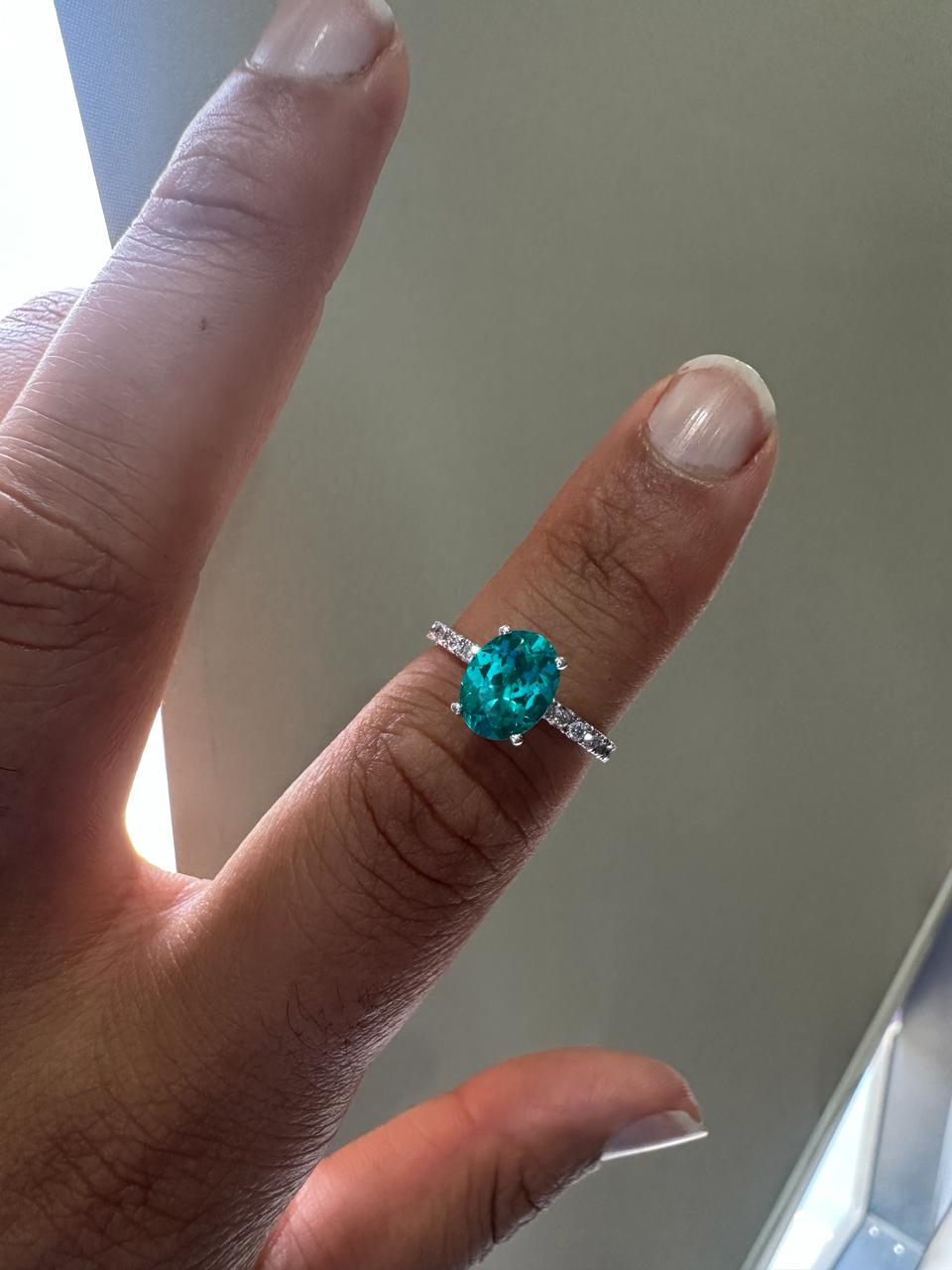 2 CT Paraiba Tourmaline Moissanite Engagement Ring | 14K White Gold, Luxury Gift for her